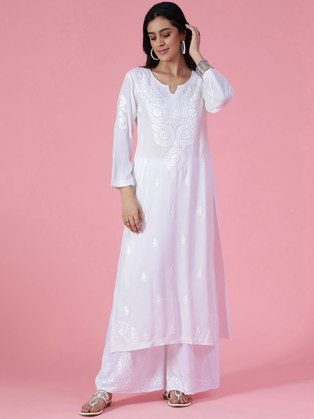 

House of Chikankari Chikankari Woven Kurta, White