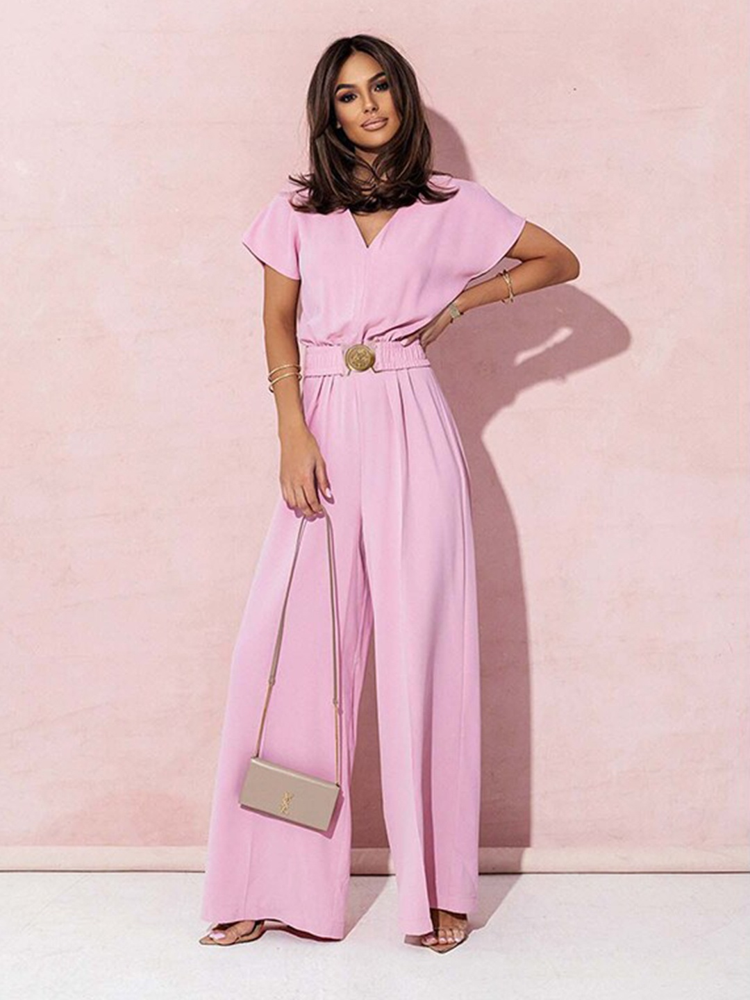 

StyleCast x Revolte Pink V-Neck Basic Jumpsuit