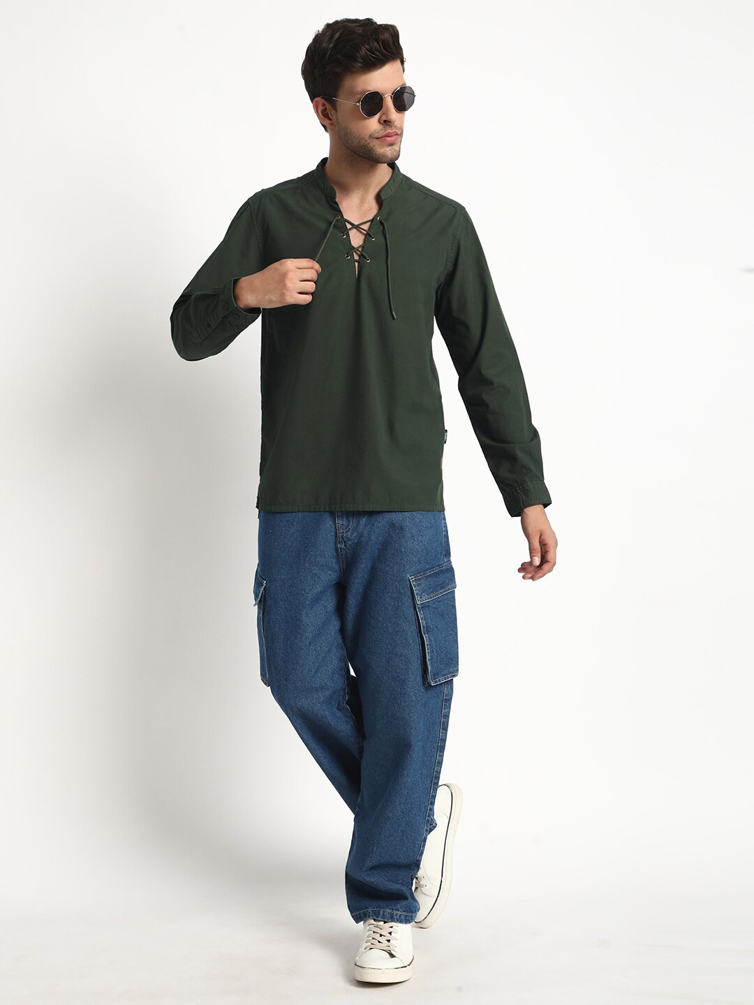 

The Roadster The Lifestyle Co. Pure Cotton Slim-Fit Casual Kurta, Olive