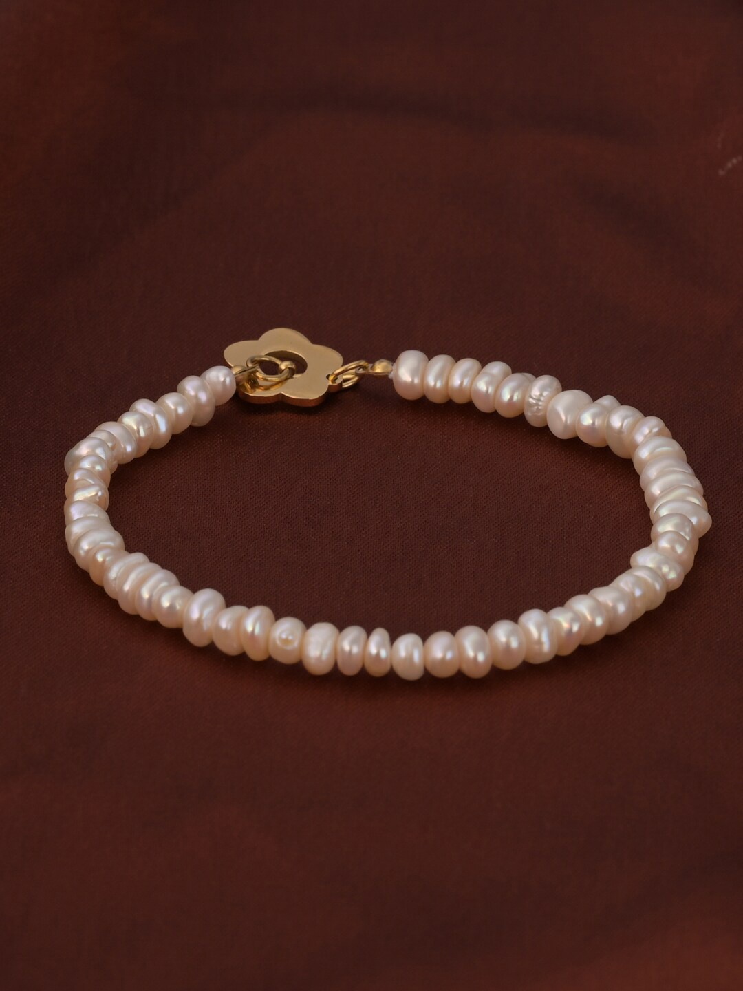 

PALMONAS Stainless Steel Artificial Beads Gold Plated Armlet Bracelet