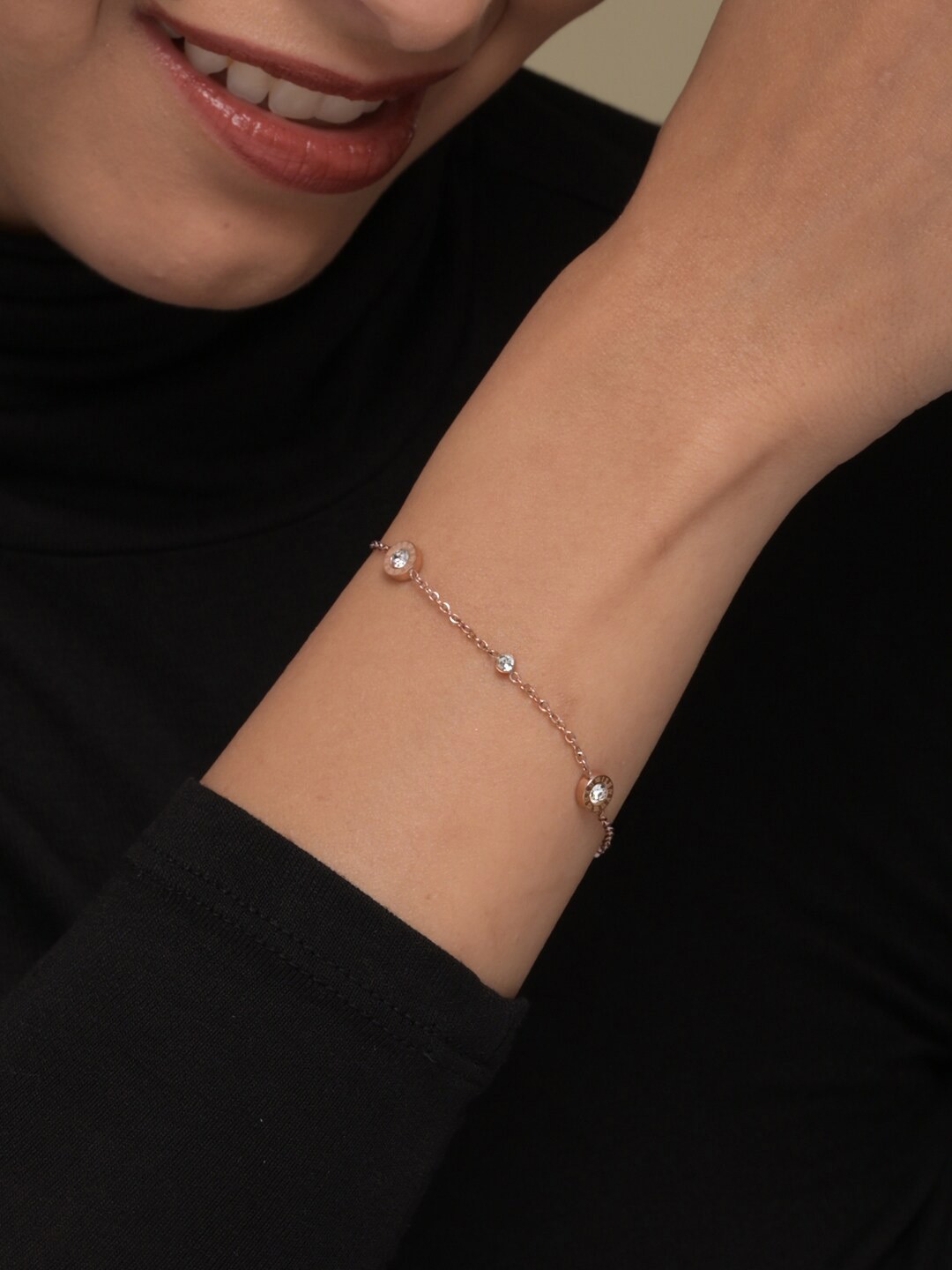 

PALMONAS Artificial Stones Stainless Steel Gold Plated Wraparound Bracelet