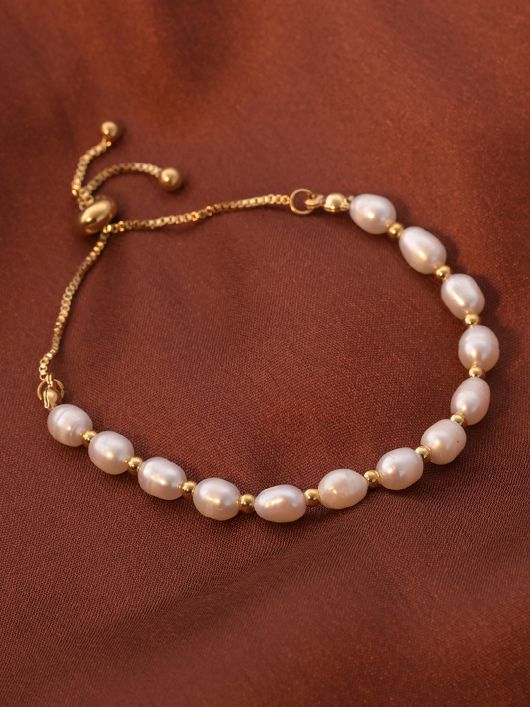 

PALMONAS Stainless Steel Artificial Beads Gold Plated Armlet Bracelet