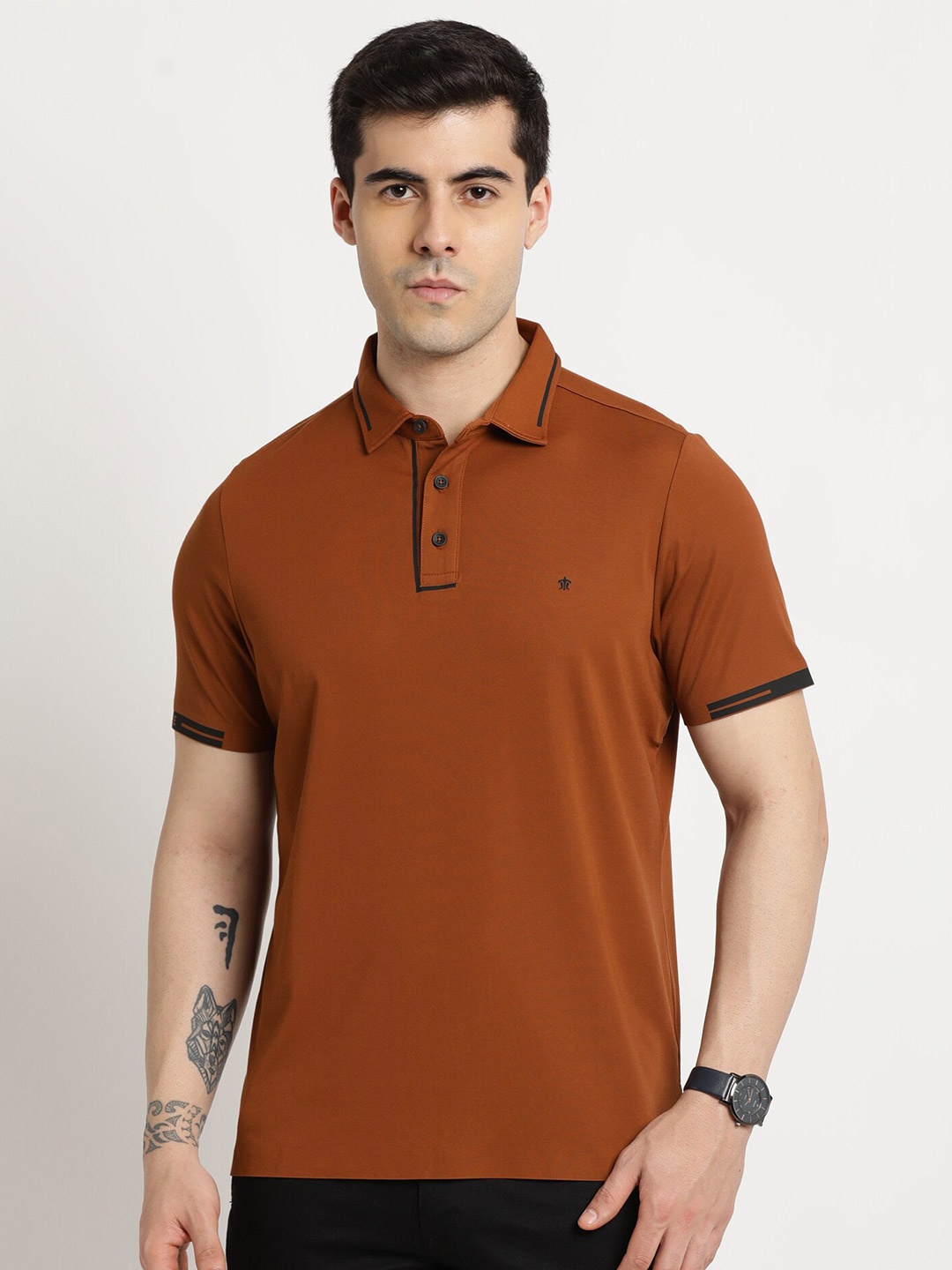 

Turtle Polo Collar Cotton Slim Fit T-shirt, Brown
