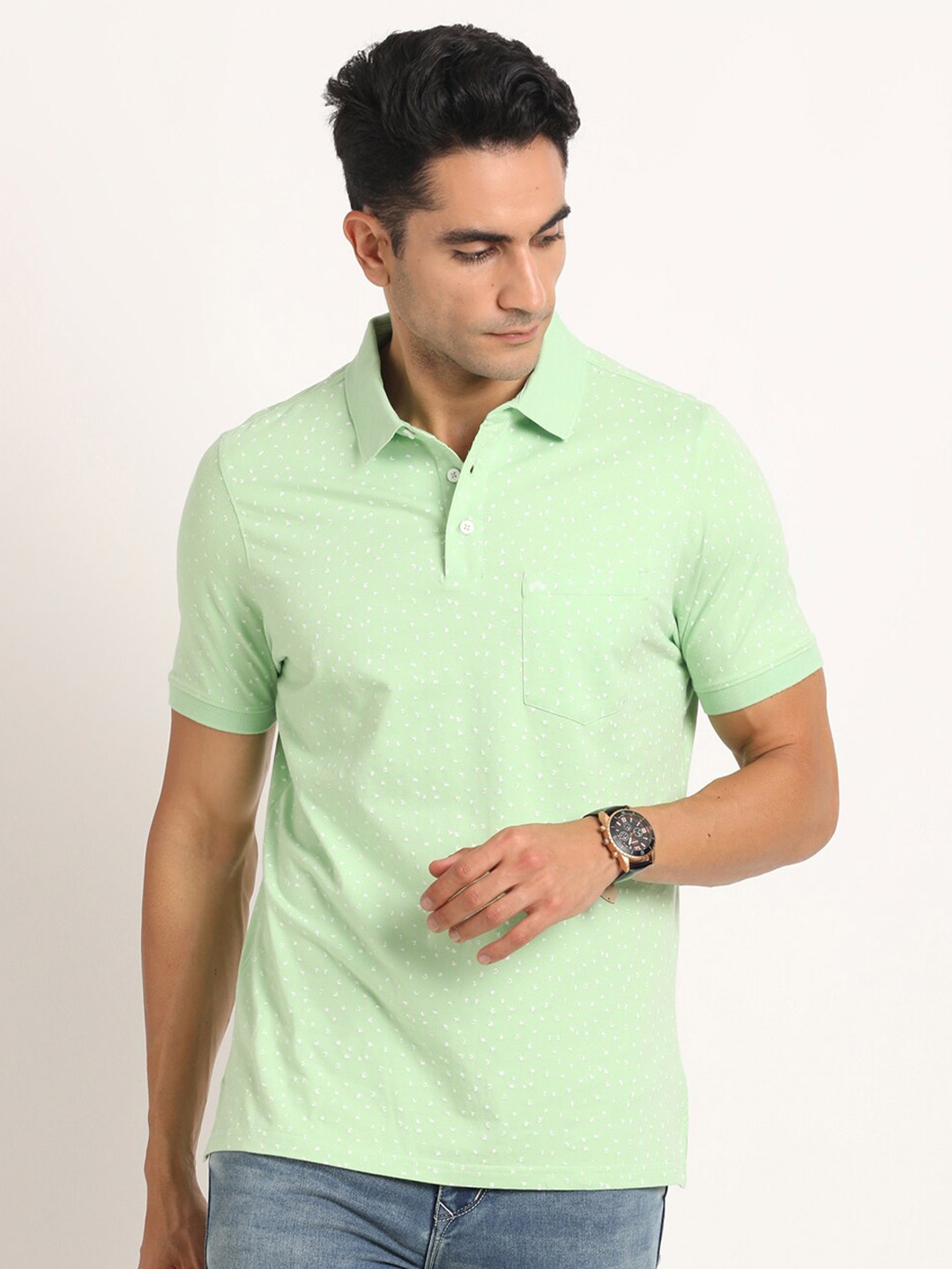 

Turtle Abstract Printed Polo Collar Slim Fit T-shirt, Green