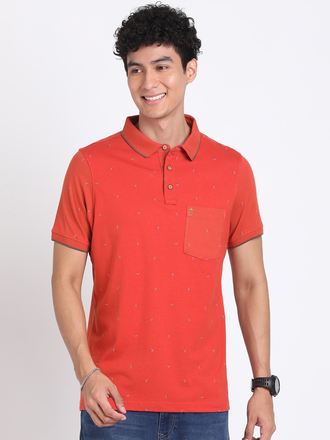 

Turtle Geometric Printed Polo Collar Cotton Slim Fit T-shirt, Red