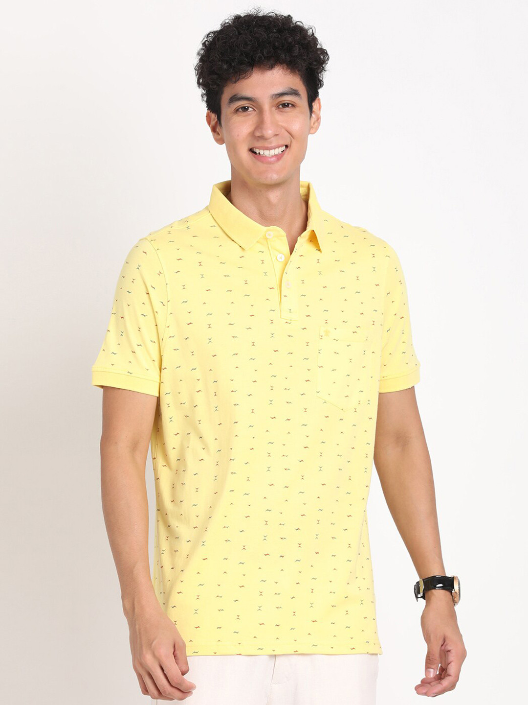 

Turtle Conversational Printed Polo Collar Pure Cotton Slim Fit T-shirt, Lime green