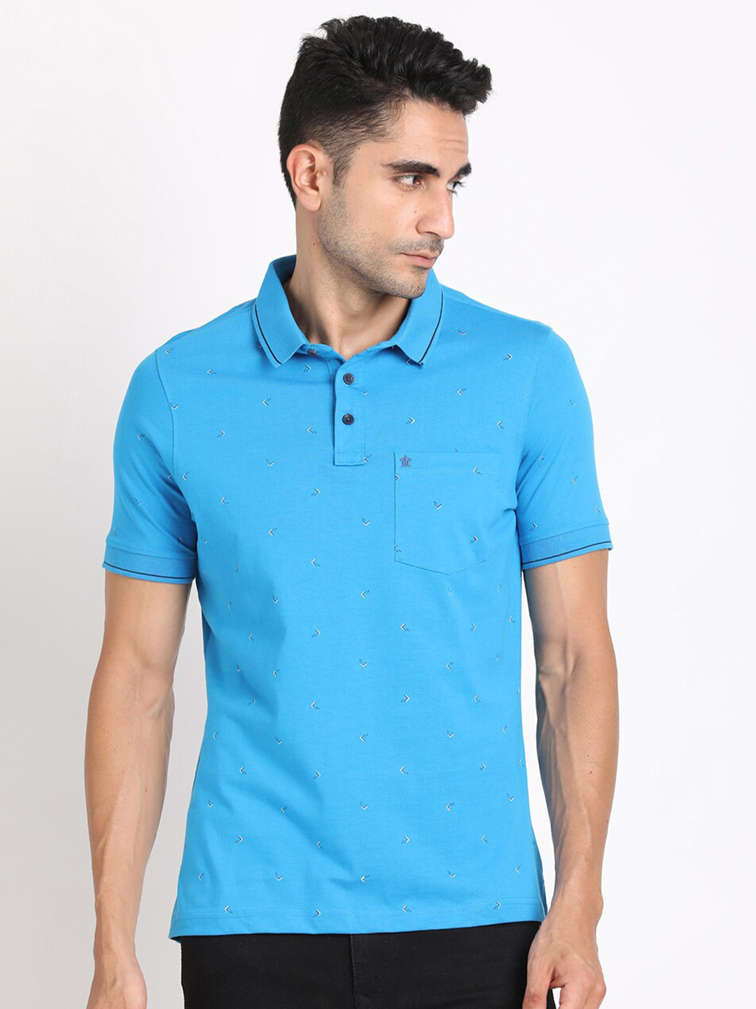 

Turtle Conversational Printed Polo Collar Pure Cotton Slim Fit T-shirt, Blue