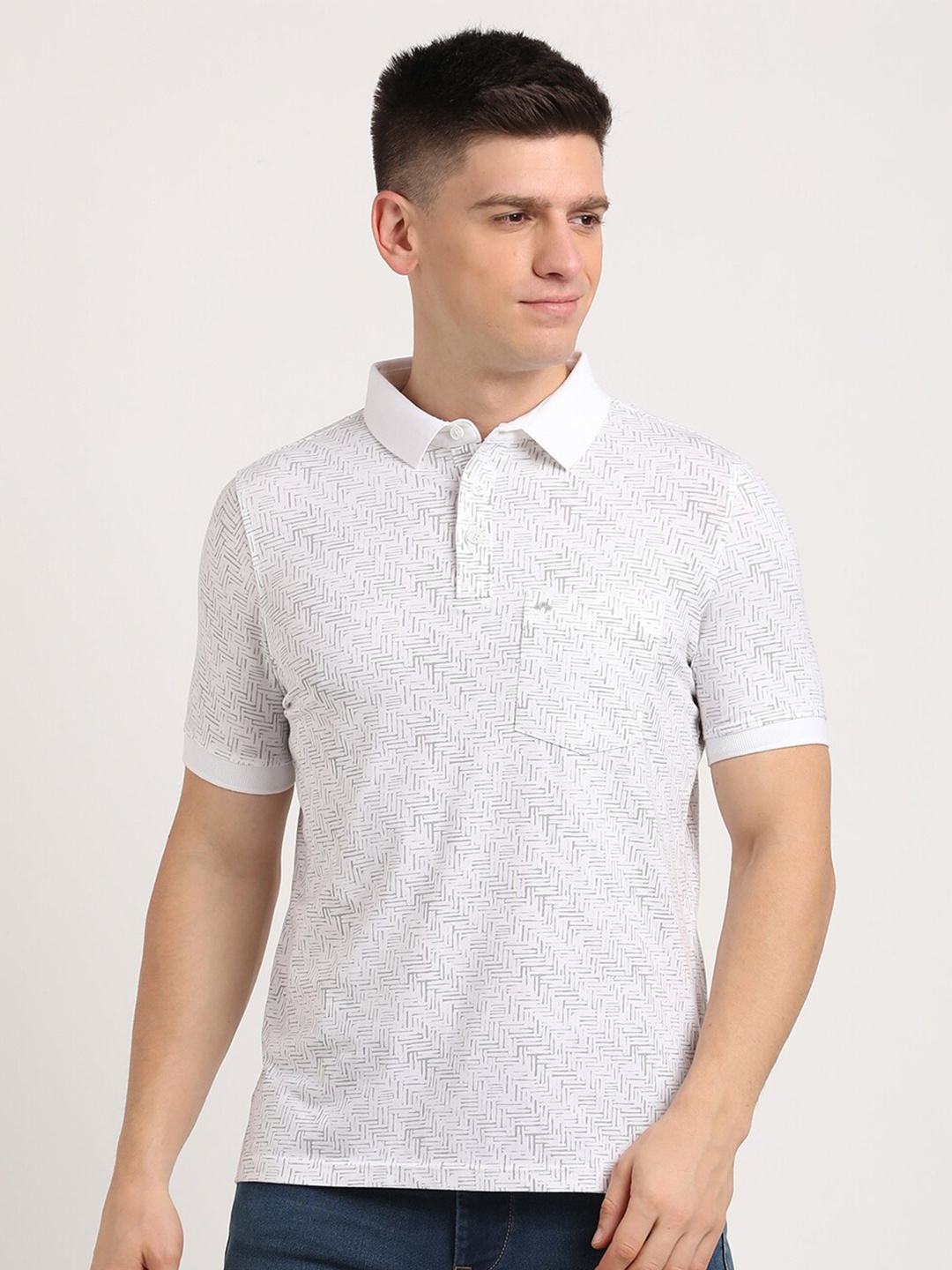 

Turtle Self Design Polo Collar Slim Fit Cotton T-shirt, White