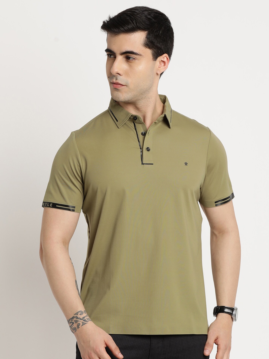 

Turtle Polo Collar Cotton Slim Fit T-shirt, Olive