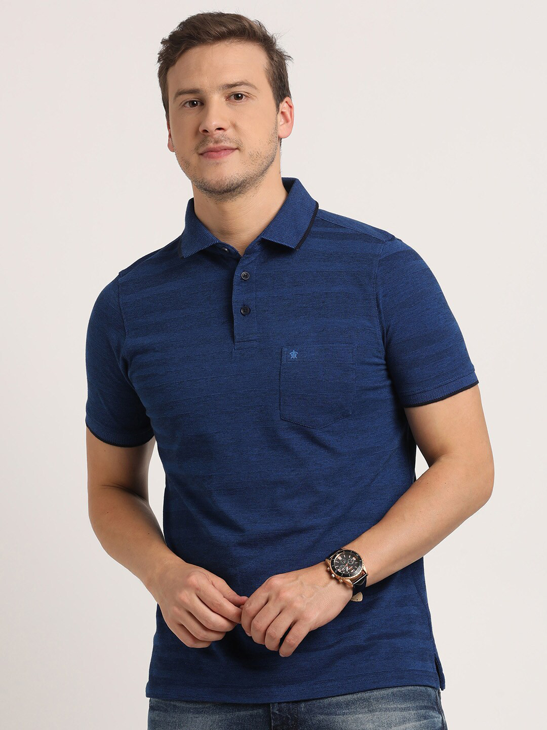

Turtle Striped Polo Collar Cotton Slim Fit T-shirt, Navy blue