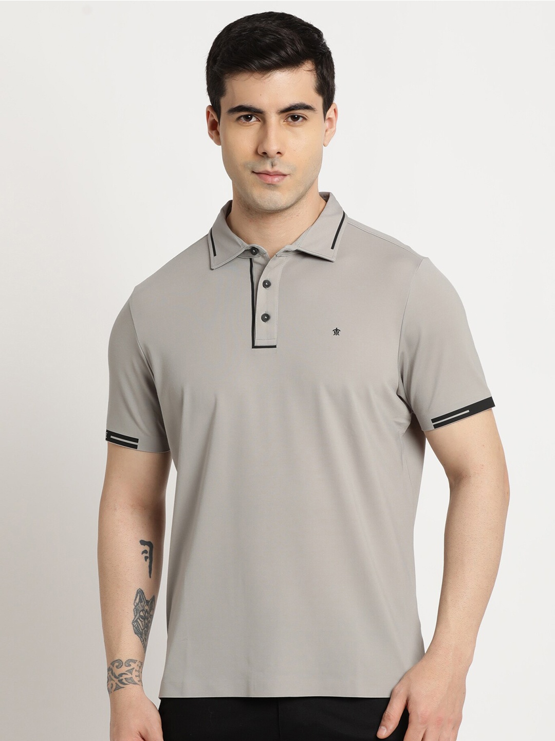 

Turtle Polo Collar Cotton Slim Fit T-shirt, Grey