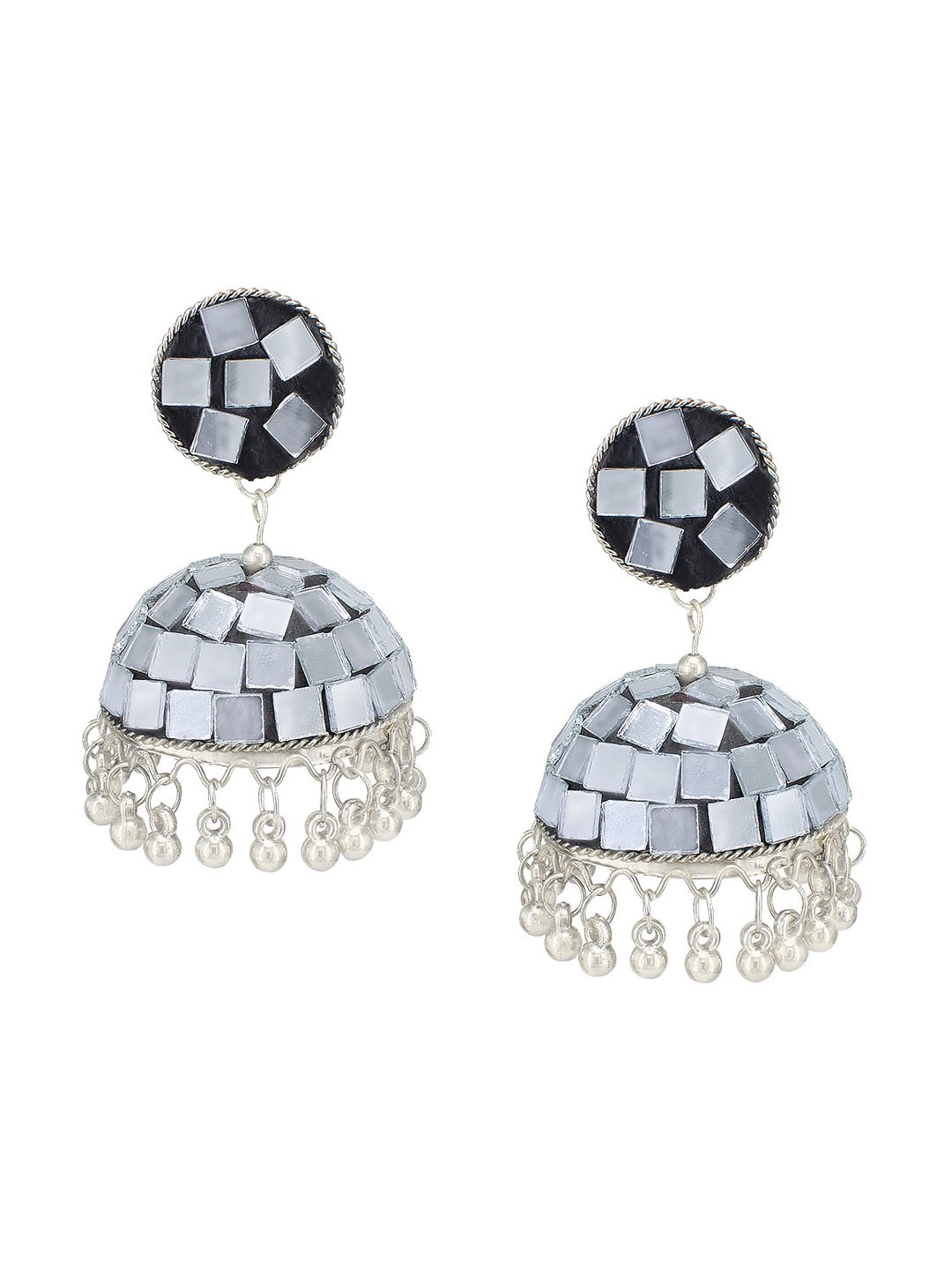 

PRIVIU Metal Dome Shaped Jhumkas Earrings, Black