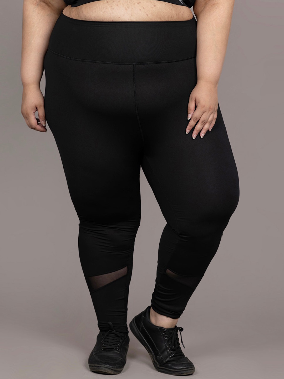 

skyria Women Plus Size Dry Fit Ankle Length Gym Tights, Black