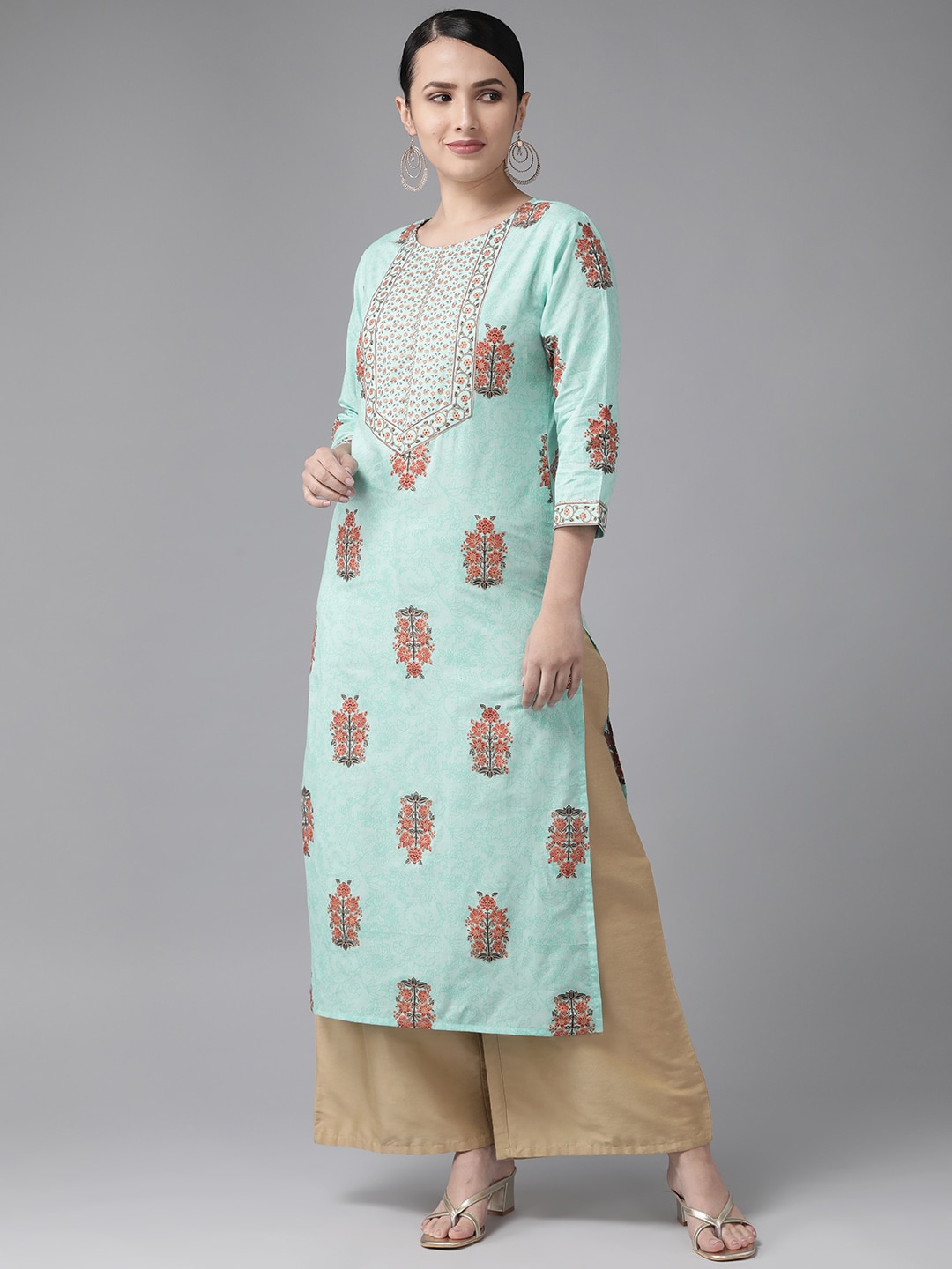 

KALINI Ethnic Motifs Printed Straight Cotton Kurta, Blue