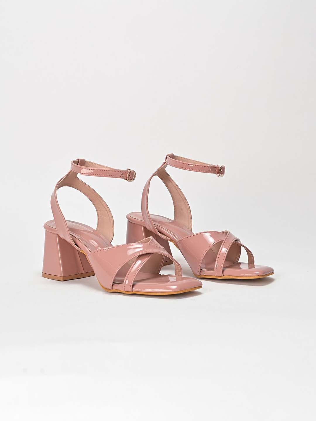 

SCENTRA Open Toe Ankle Loop Block Heels, Nude