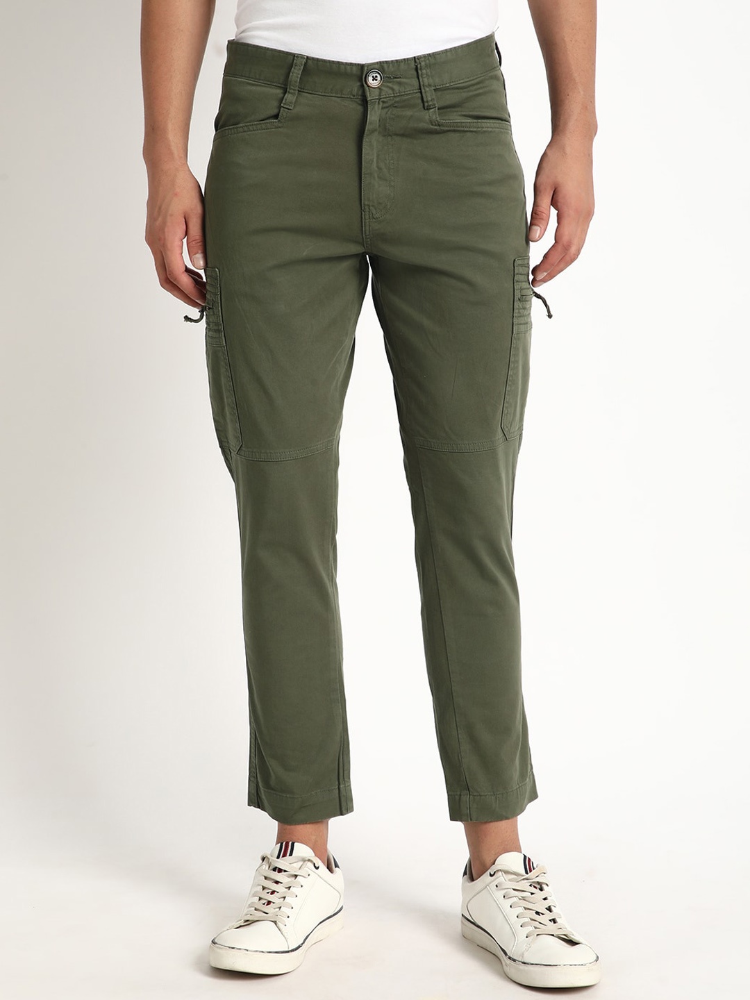 

The Roadster Lifestyle Co Olive Green Slim-Fit High-Rise Cargo Trouser