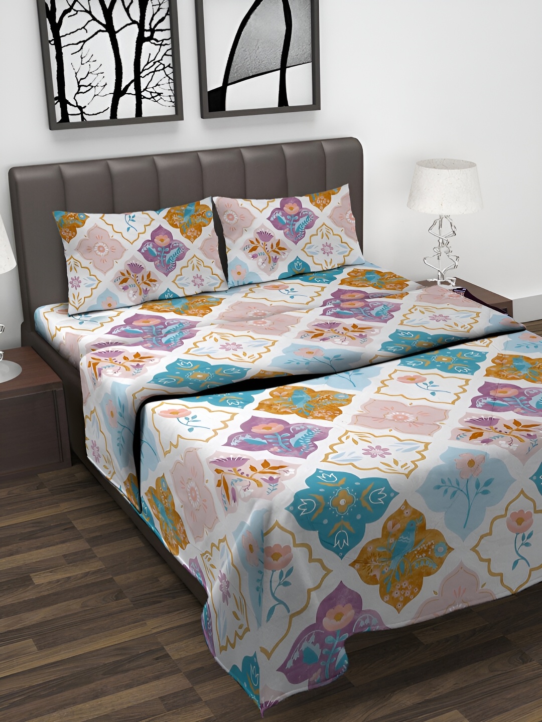 

Arrabi White & Blue Ethnic Motifs Mild Winter 550 GSM Double Bed Comforter