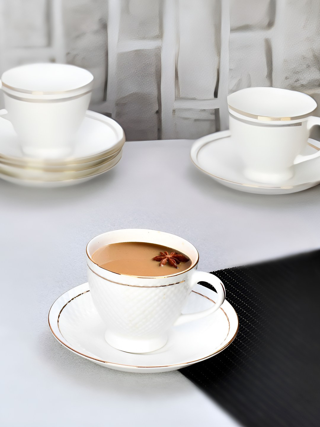 

E-Ezra White 12 Pieces Textured Cups & Saucers 160 ml each