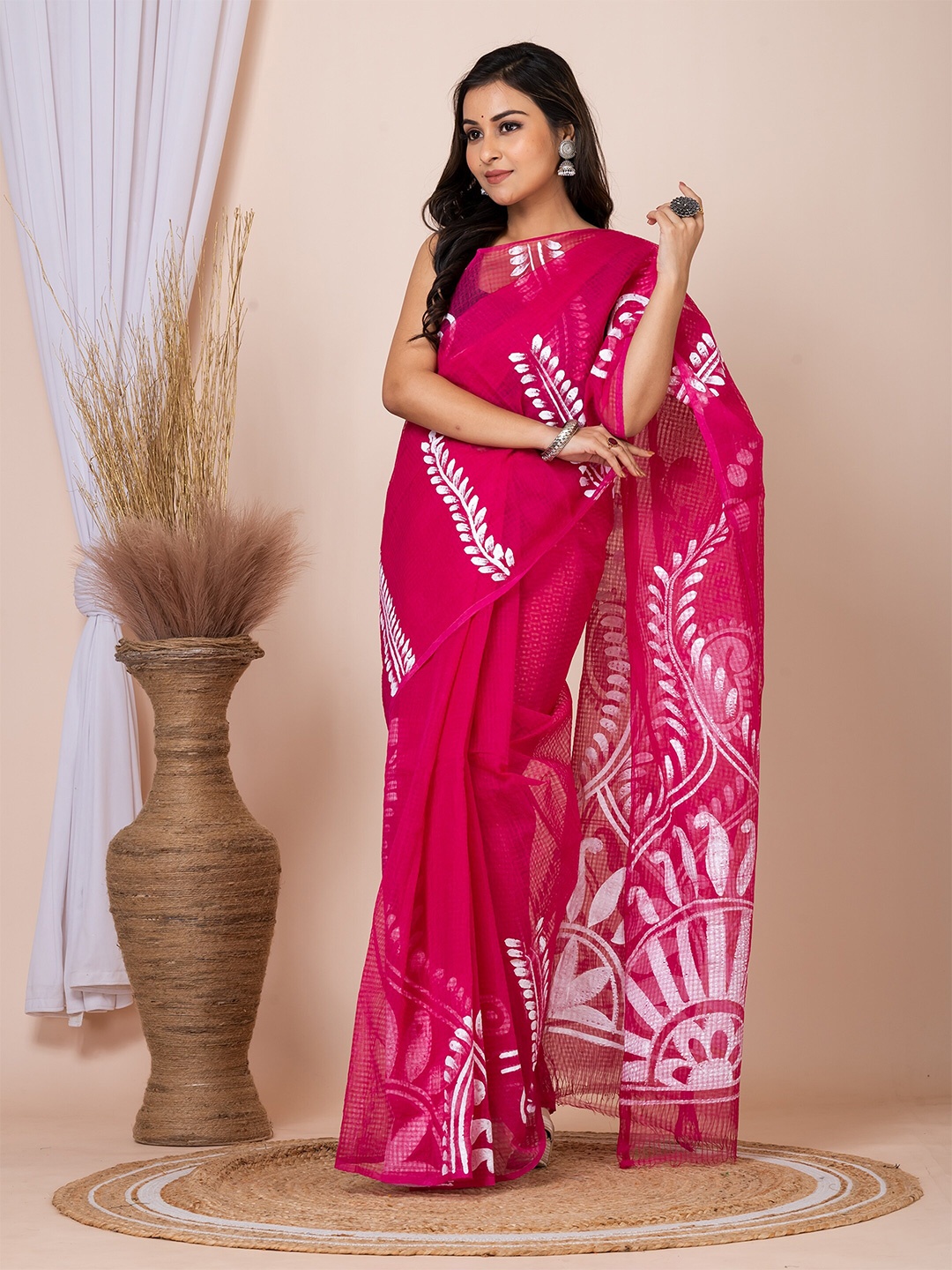 

HOUSE OF ARLI Kalamkari Pure Cotton Saree, Pink