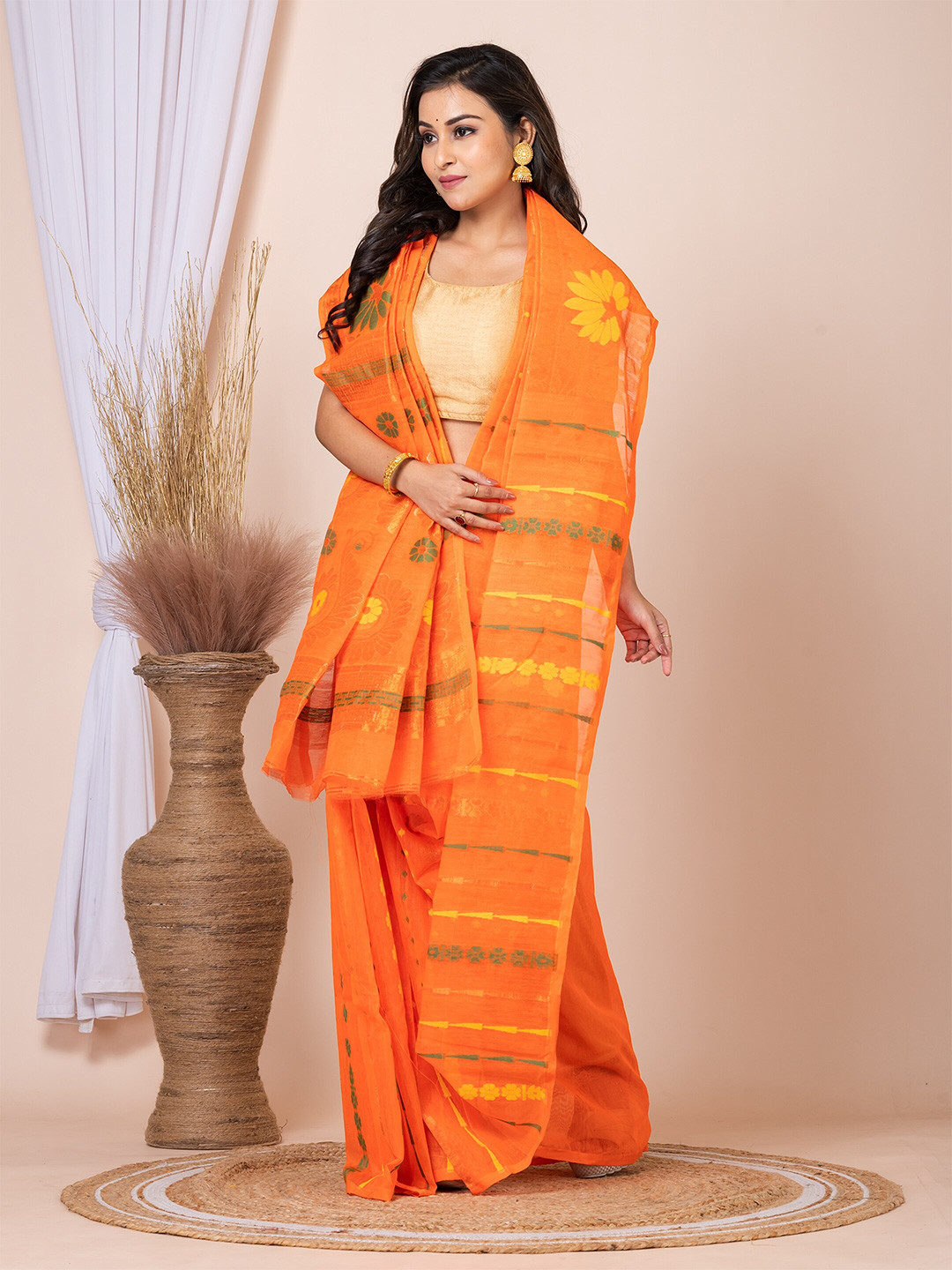 

HOUSE OF ARLI Woven Design Zari Jamdani Saree, Orange