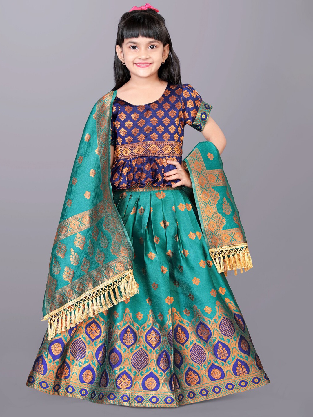

BAESD Girls Woven Design Ready to Wear Lehenga & Choli With Dupatta, Green