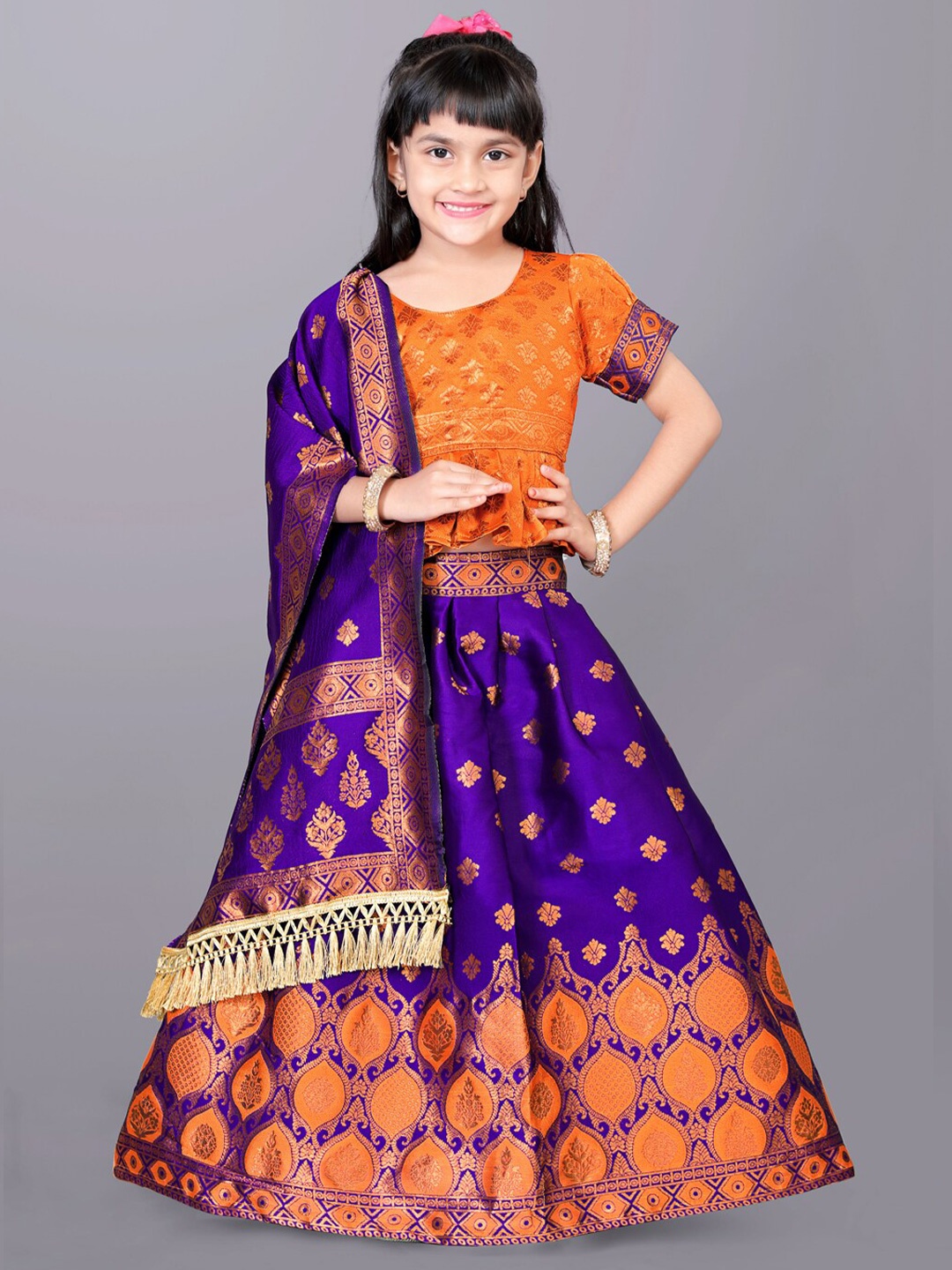 

BAESD Girls Woven Design Ready to Wear Lehenga & Blouse With Dupatta, Purple