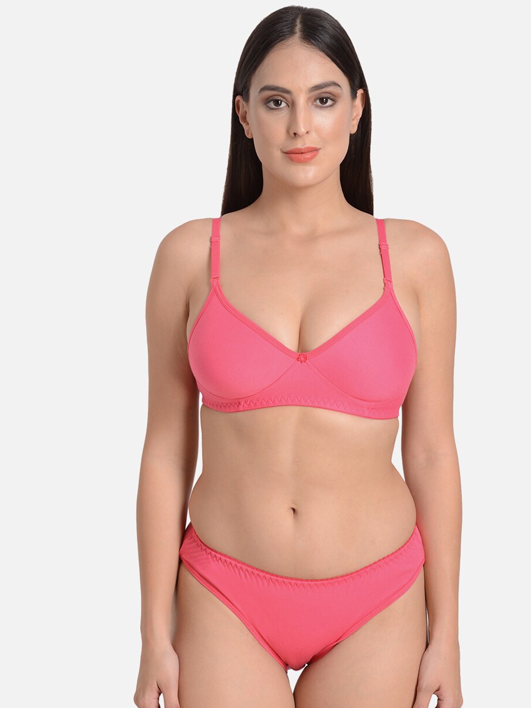 

mod & shy Non Padded Bra With Mid-Rise Briefs, Pink