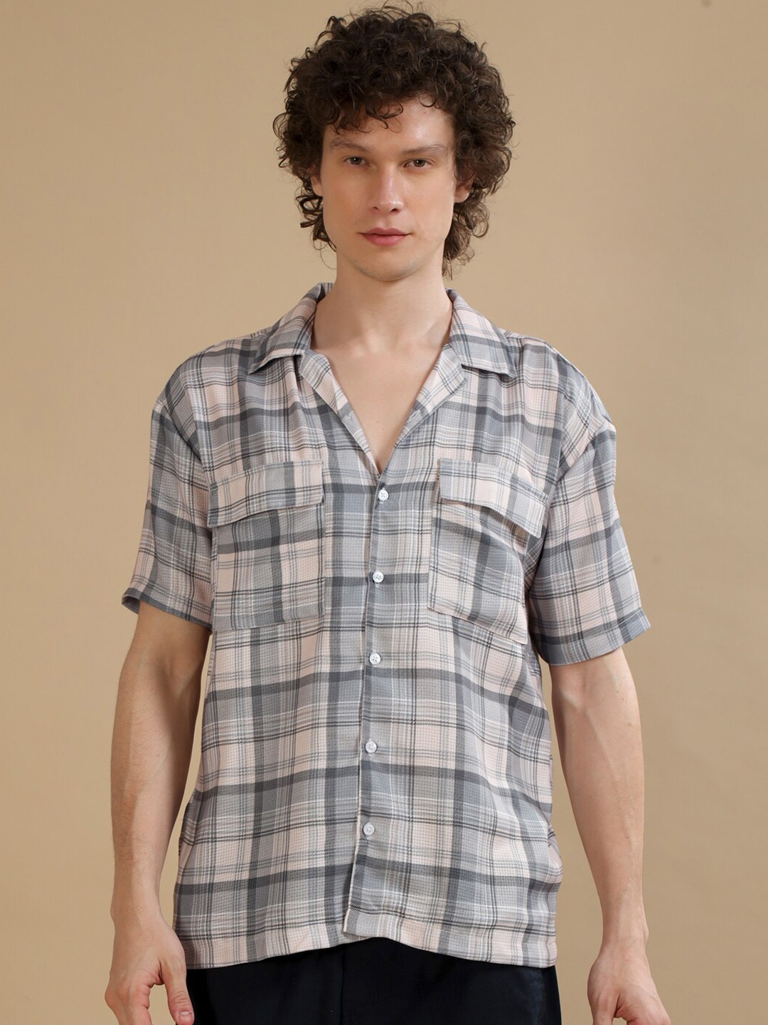 

Bushirt Relaxed Tartan Checks Oversize Shirt, Cream