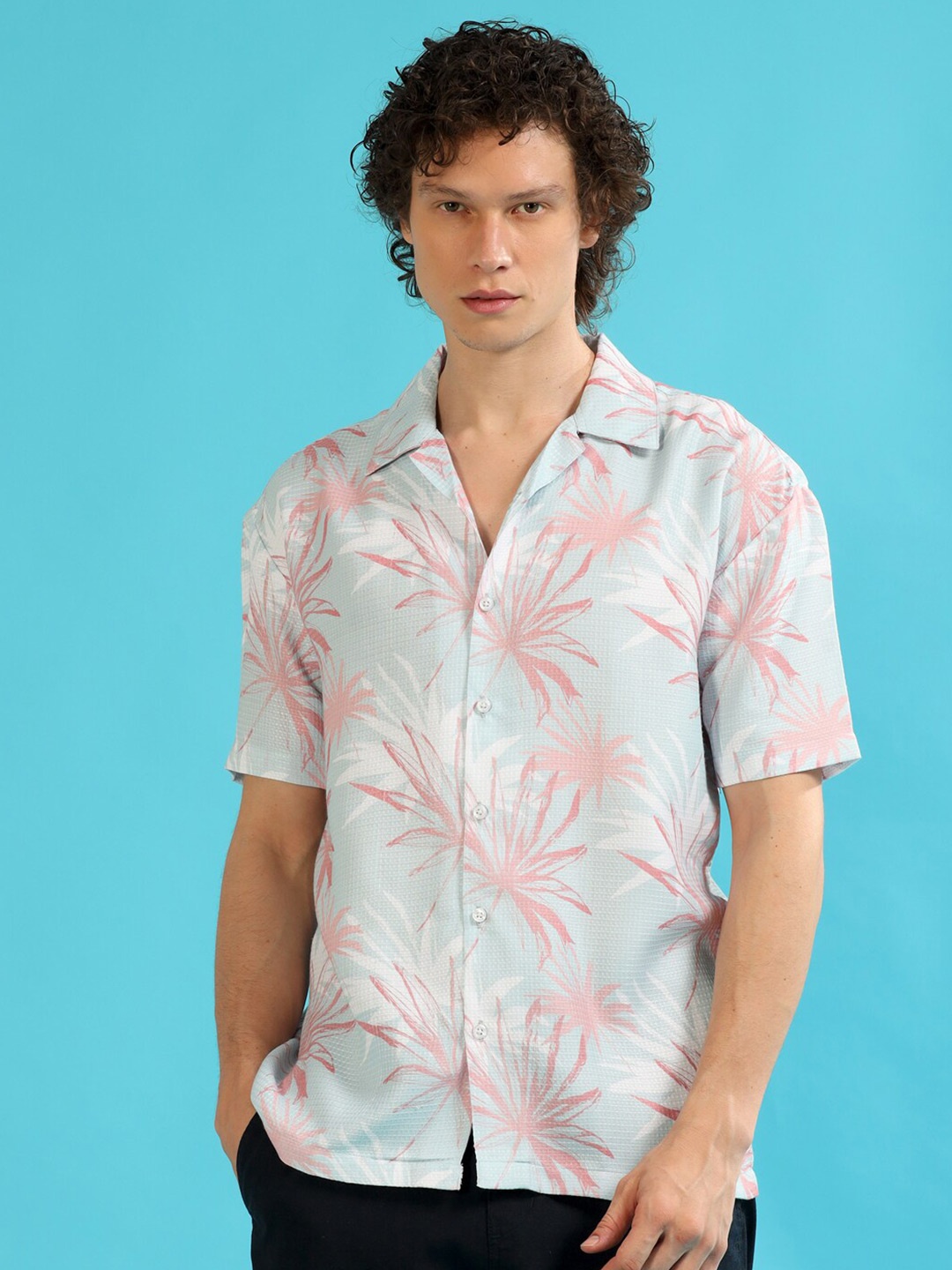

Bushirt Relaxed Floral Printed Shirt, Blue