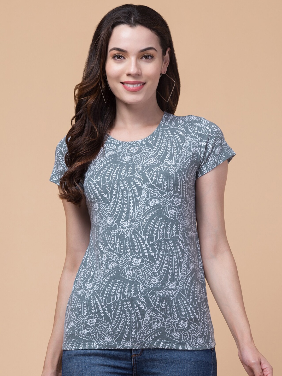 

BAESD Relaxed Fit Floral Printed Cotton T-shirt, Green