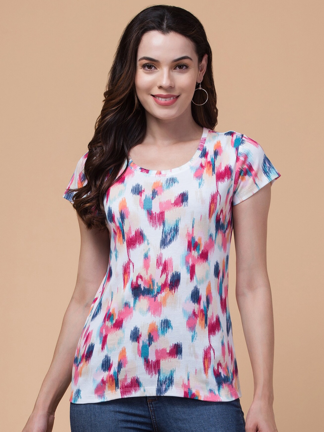 

BAESD Relaxed Fit Abstract Printed Cotton T-shirt, Pink