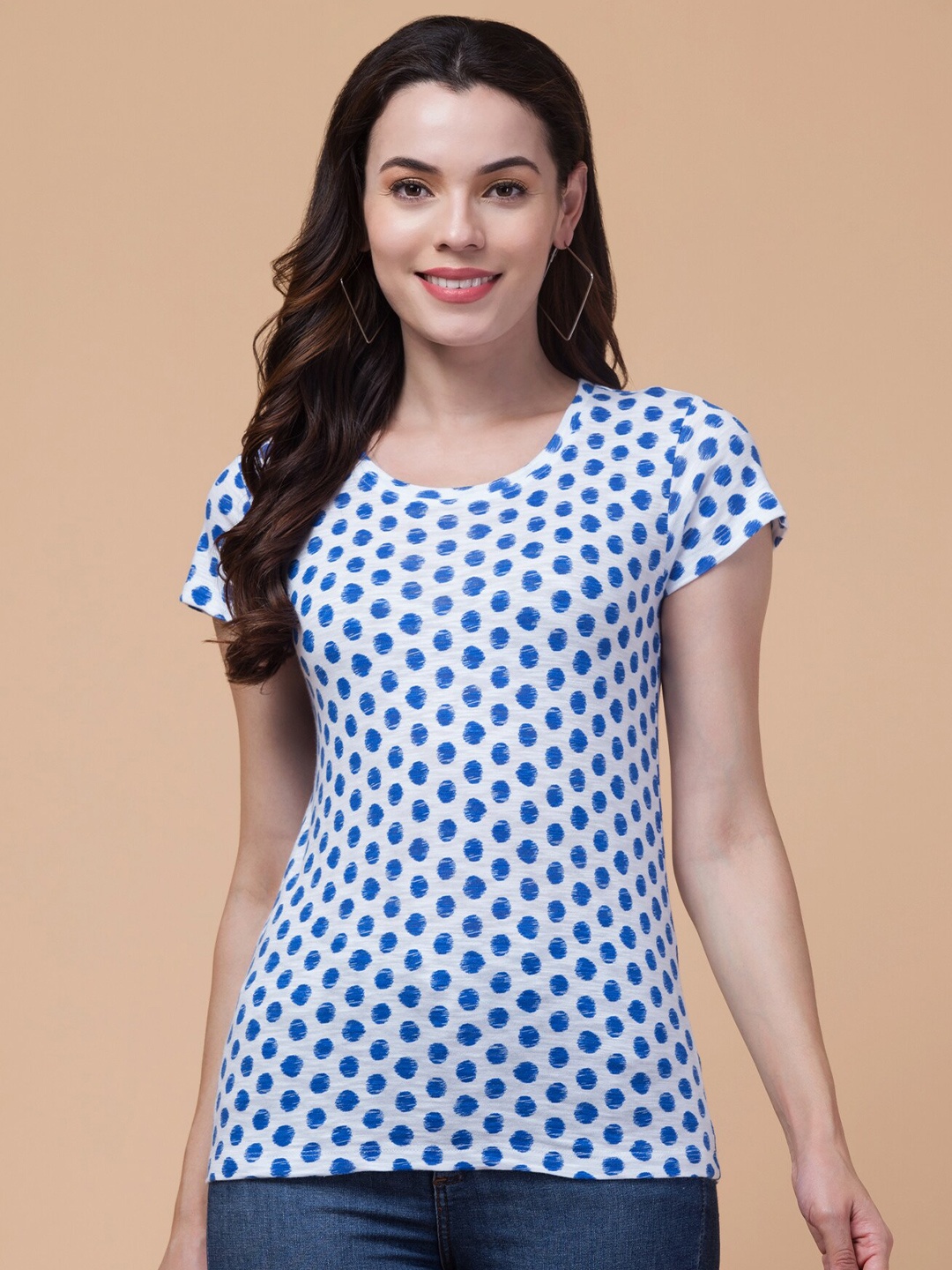 

BAESD Relaxed Fit Polka Dots Printed Cotton T-shirt, Blue