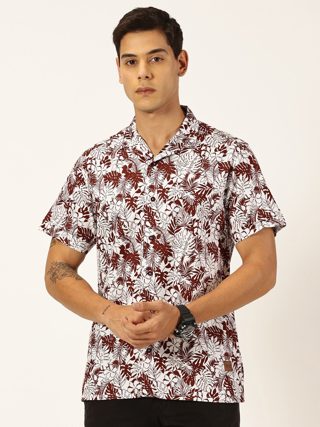 

Provogue Slim Fit Floral Cuban Collar Printed Cotton Casual Shirt, Maroon