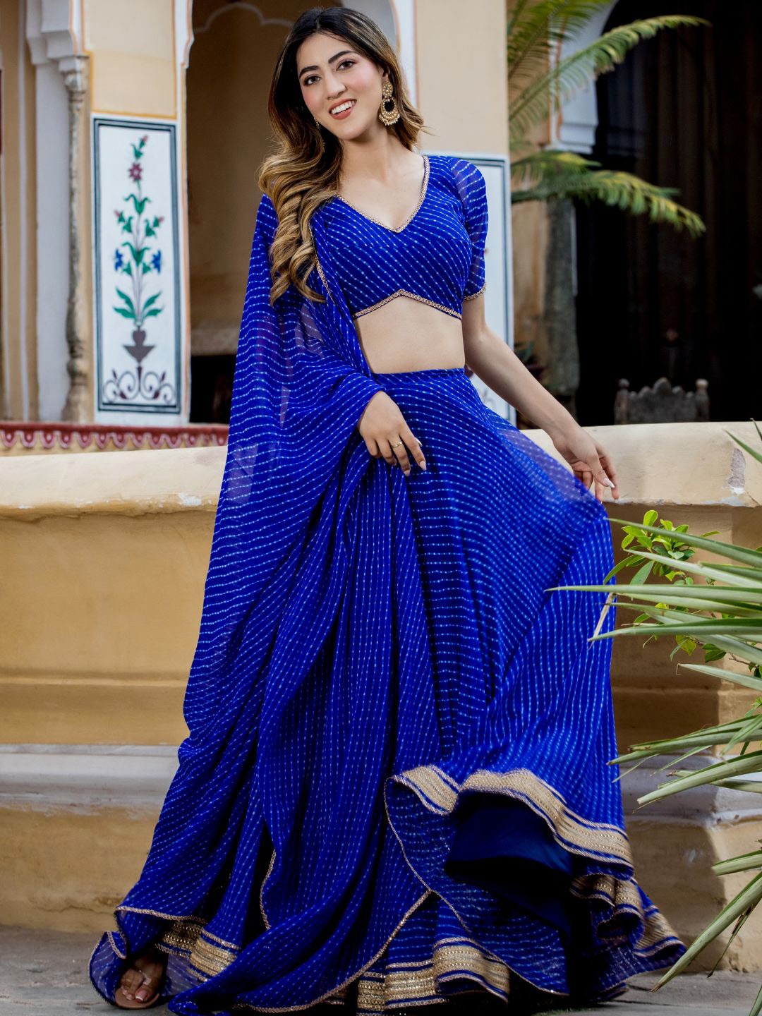 

HOUSE OF JAMOTI Printed Semi-Stitched Lehenga & Unstitched Blouse With Dupatta, Blue