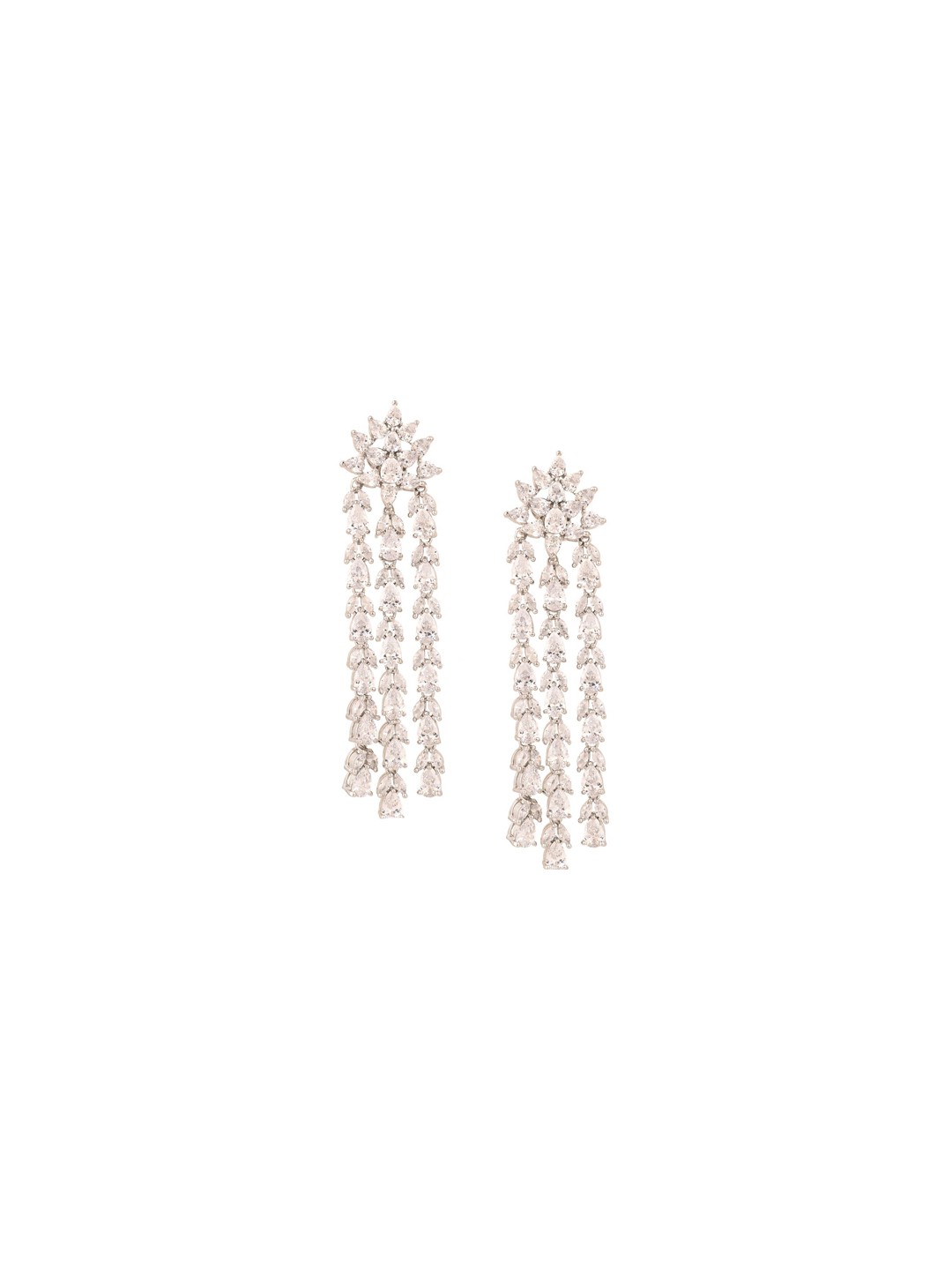 

RATNAVALI JEWELS Silver-Plated American Diamond-Studded Classic Drop Earrings, White