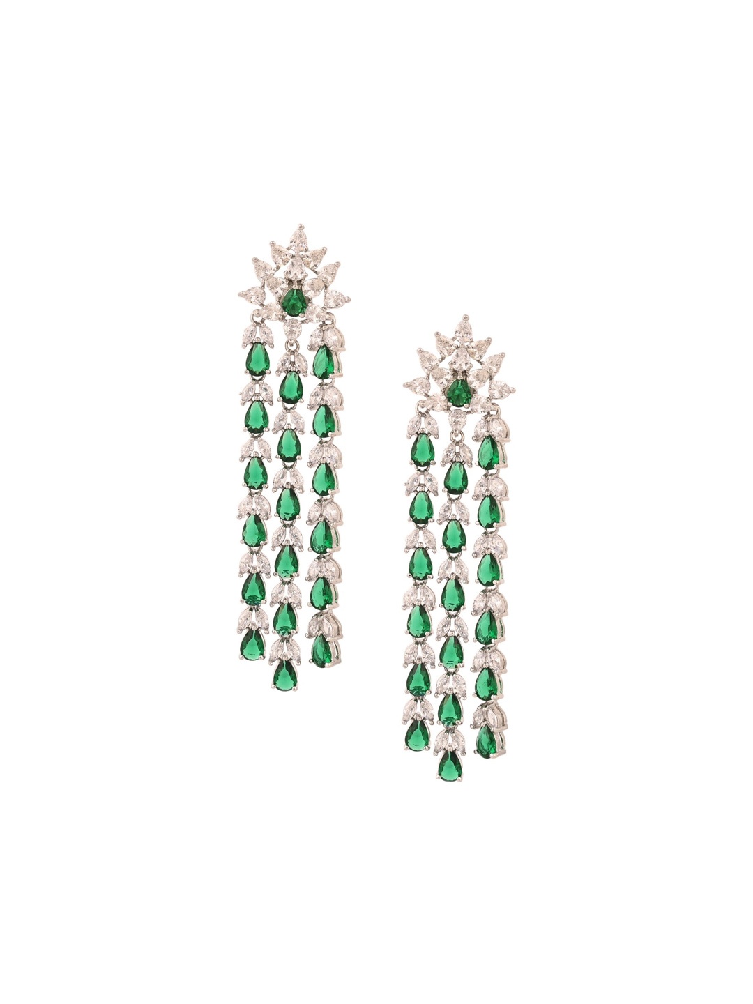 

RATNAVALI JEWELS Silver-Plated American Diamond Studded Classic Drop Earrings