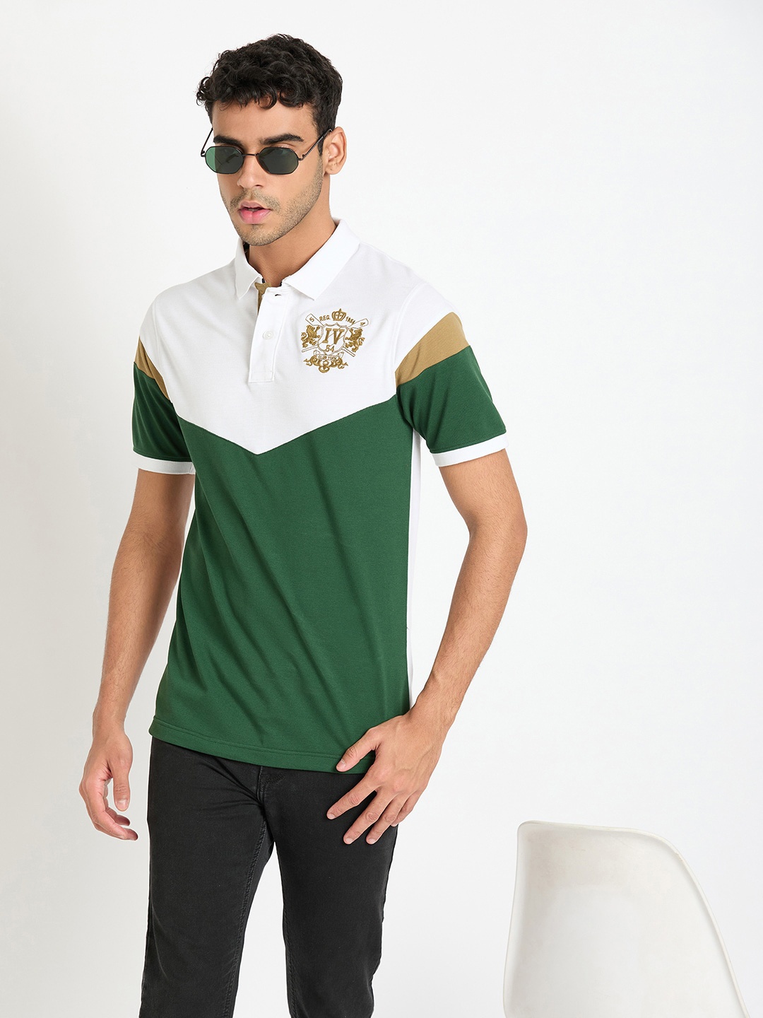 

Club York Colourblocked Polo Collar Short Sleeves Cotton T-shirt, White