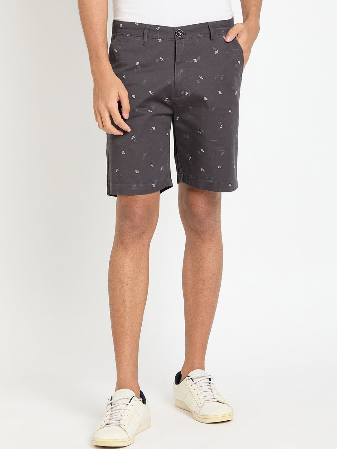 

Club York Men Geometric Printed Mid-Rise Shorts, Grey