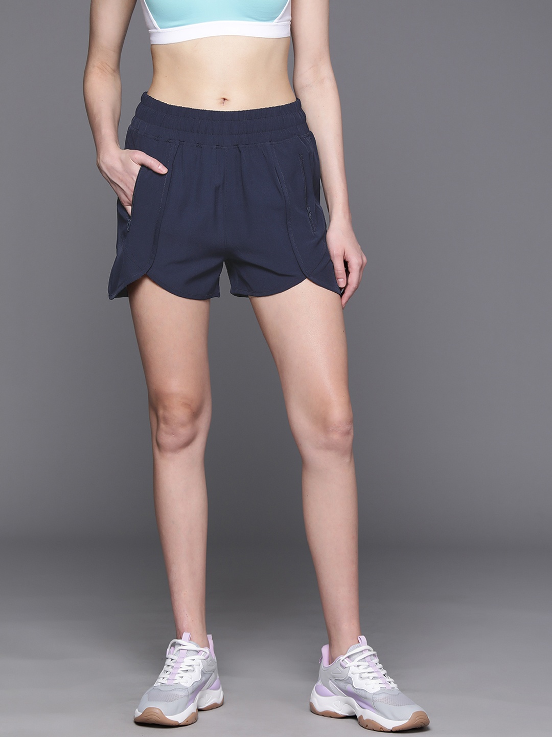 

HRX by Hrithik Roshan Women Solid Sports Shorts, Navy blue