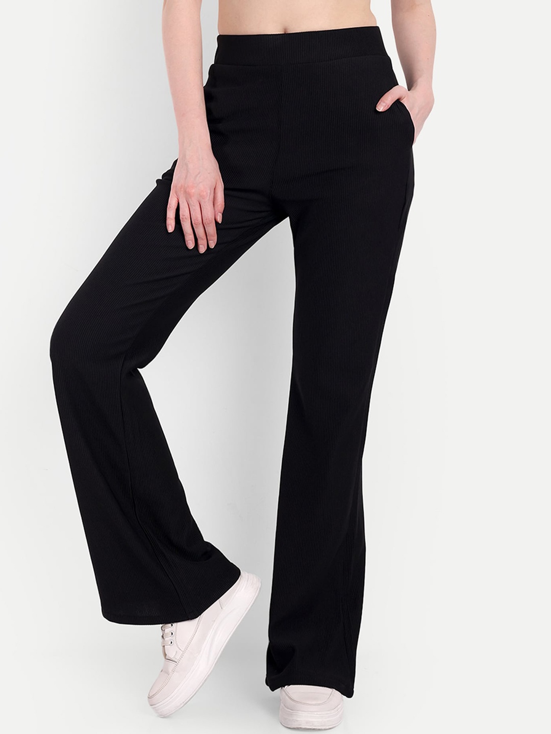 

Next One Women High-Rise Stretchable Flared Bootcut Corduroy Trousers, Black