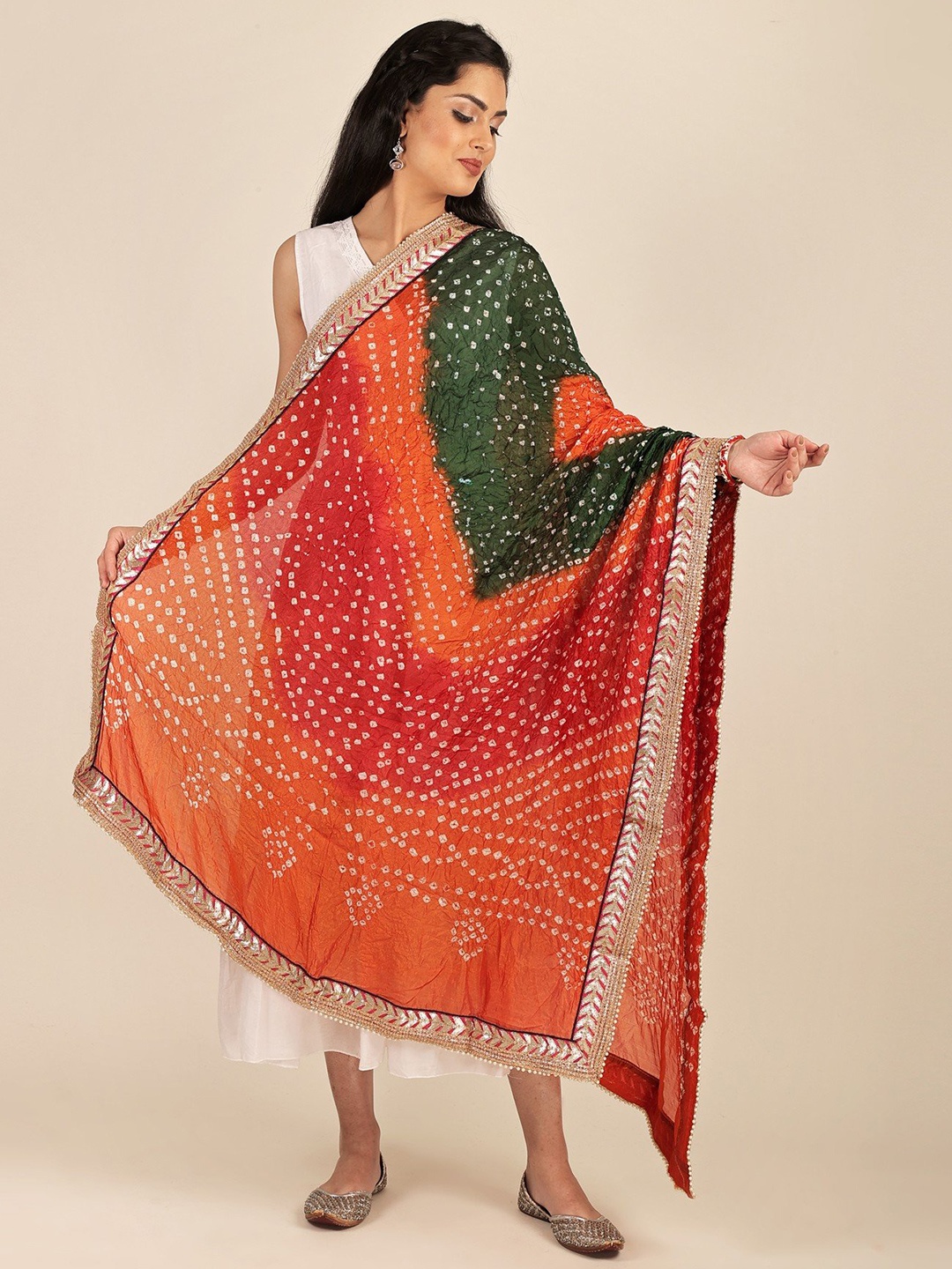 

Exotic India Bandhani Printed Dupatta, Red