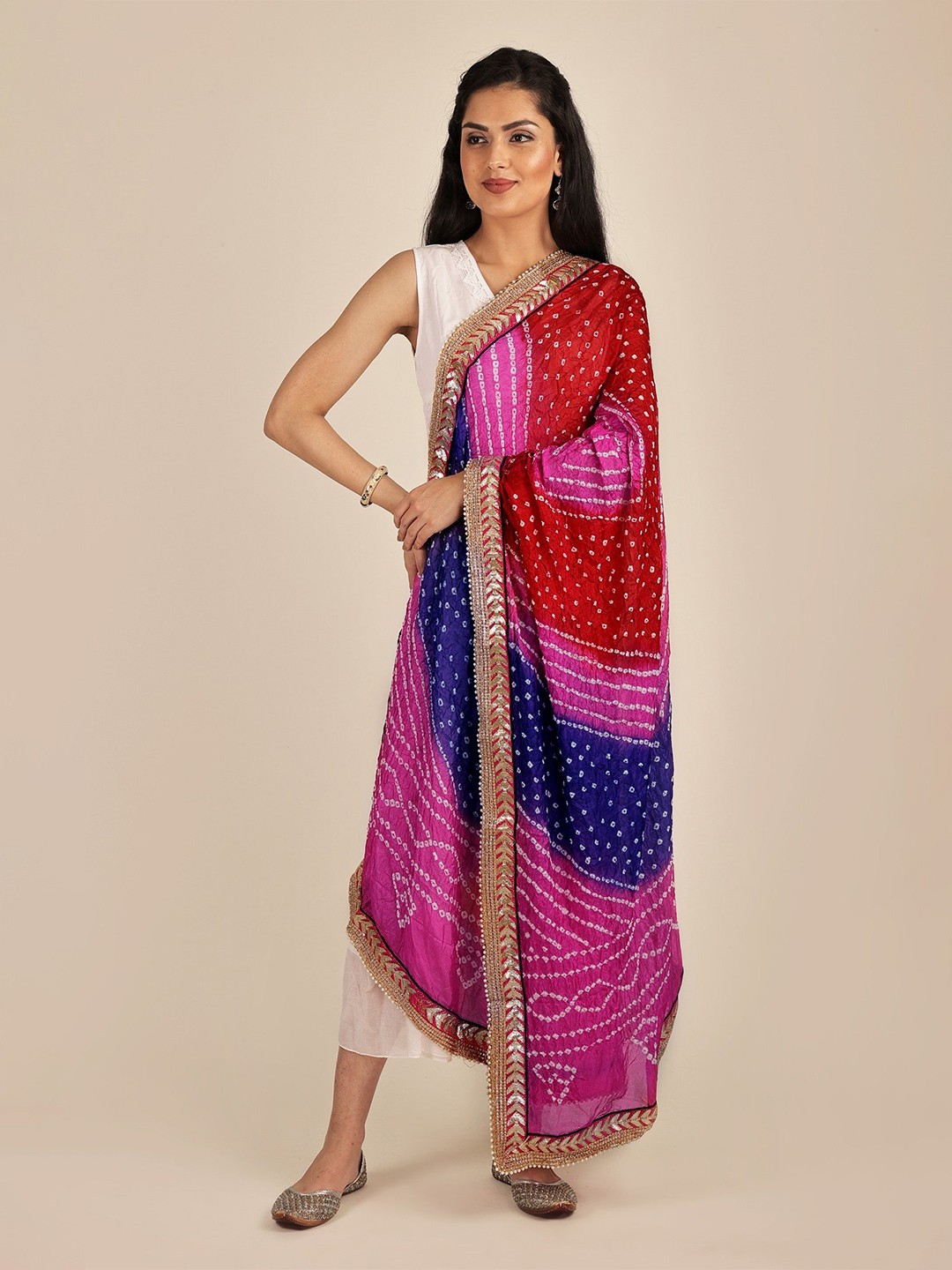 

Exotic India Bandhani Printed Dupatta, Blue