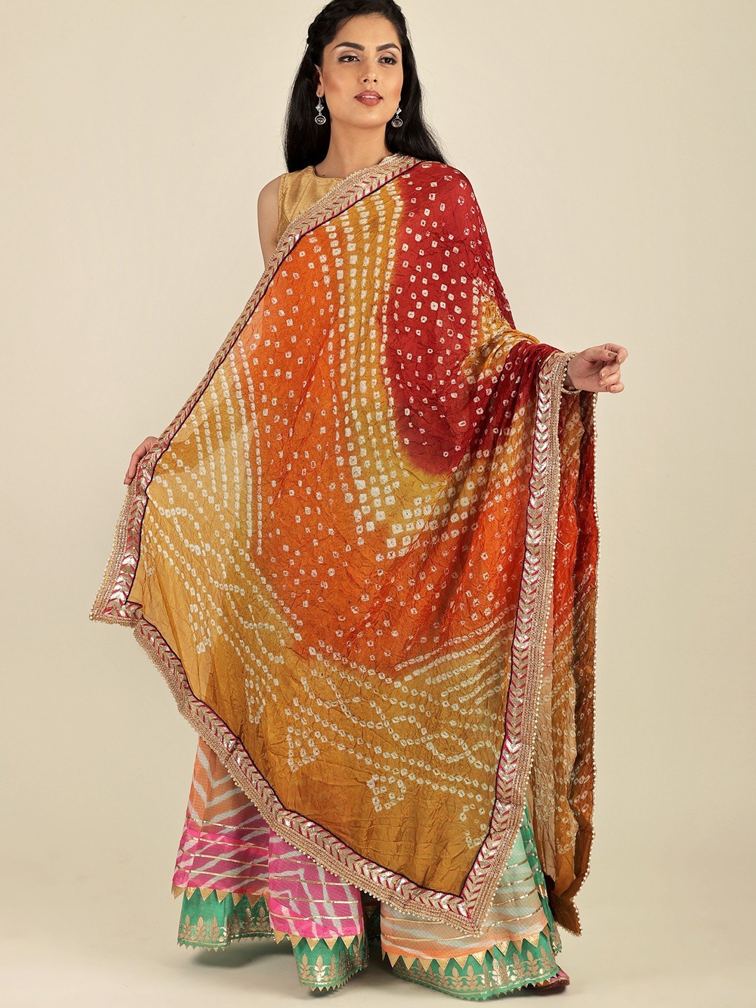 

Exotic India Dyed Art Silk Bandhani Dupatta, Orange