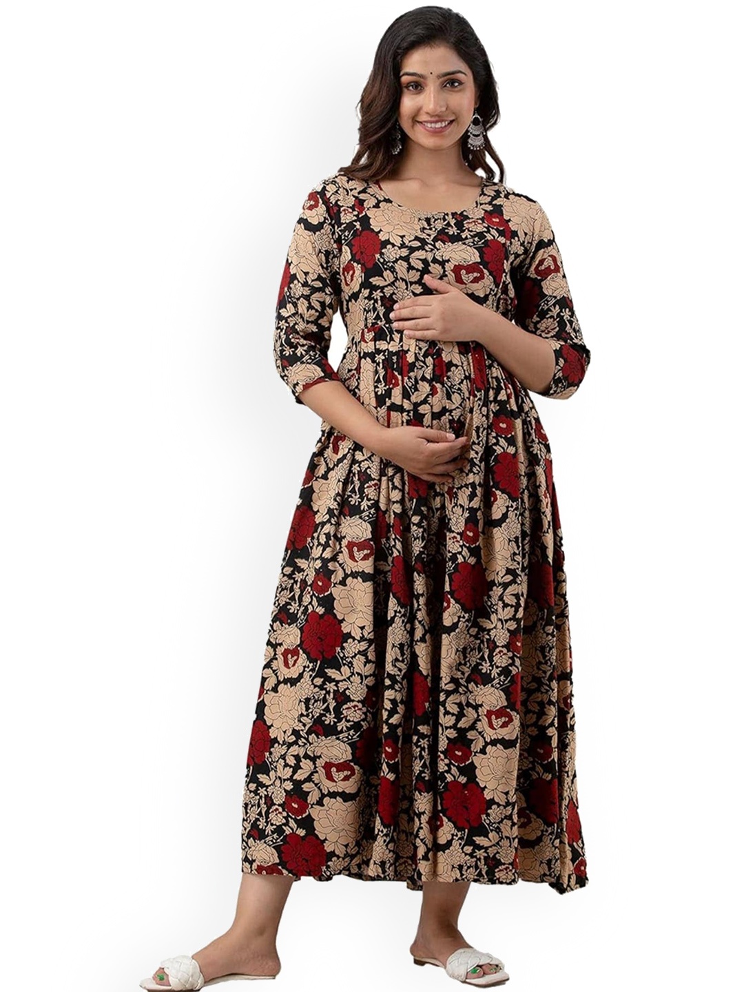 

Charnest Floral Printed Pleated Maternity Anarkali Kurta, Cream