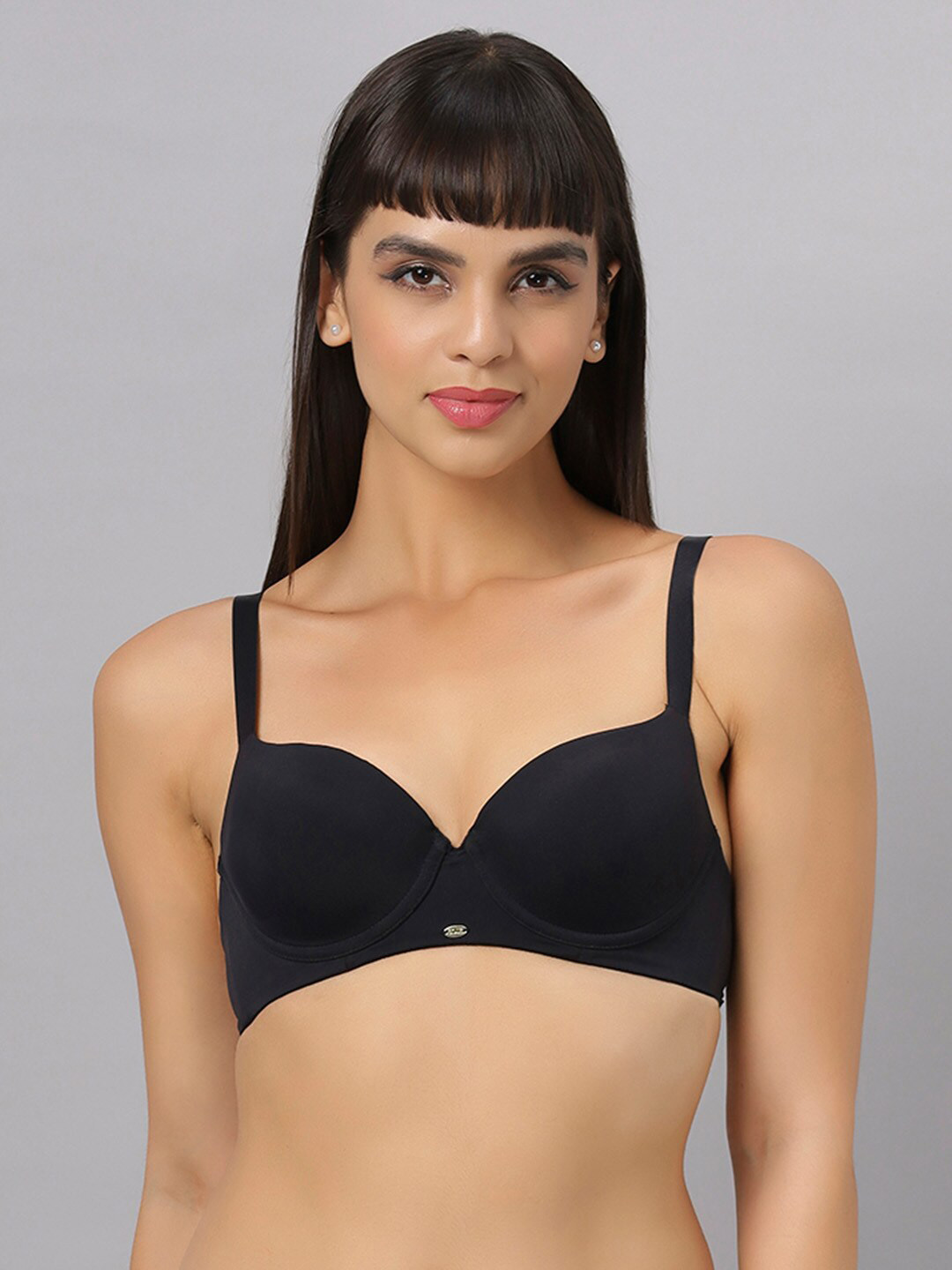 

Soie Medium Coverage Lightly Padded Seamless T-shirt Bra - All Day Comfort, Black