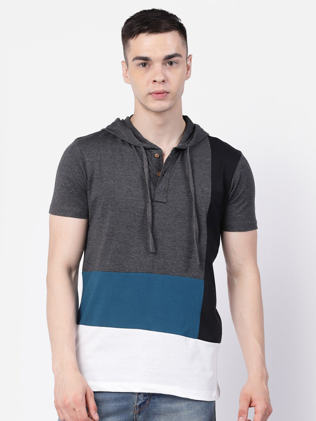 

Kalt Colourblocked Hooded T-shirt, Grey