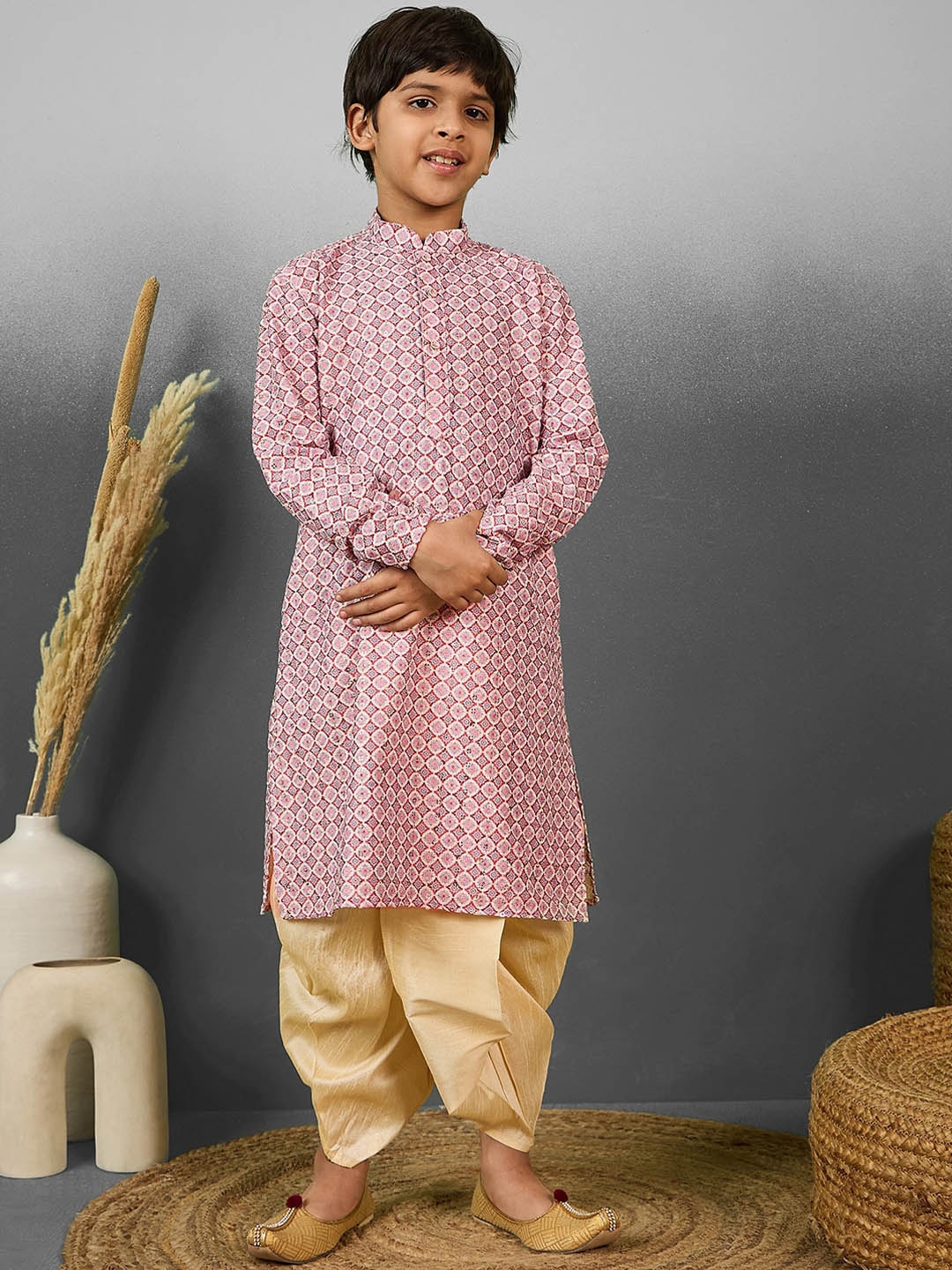 

YK Boys Ethnic Motifs Printed Kurta With Dhoti Pants, Rust
