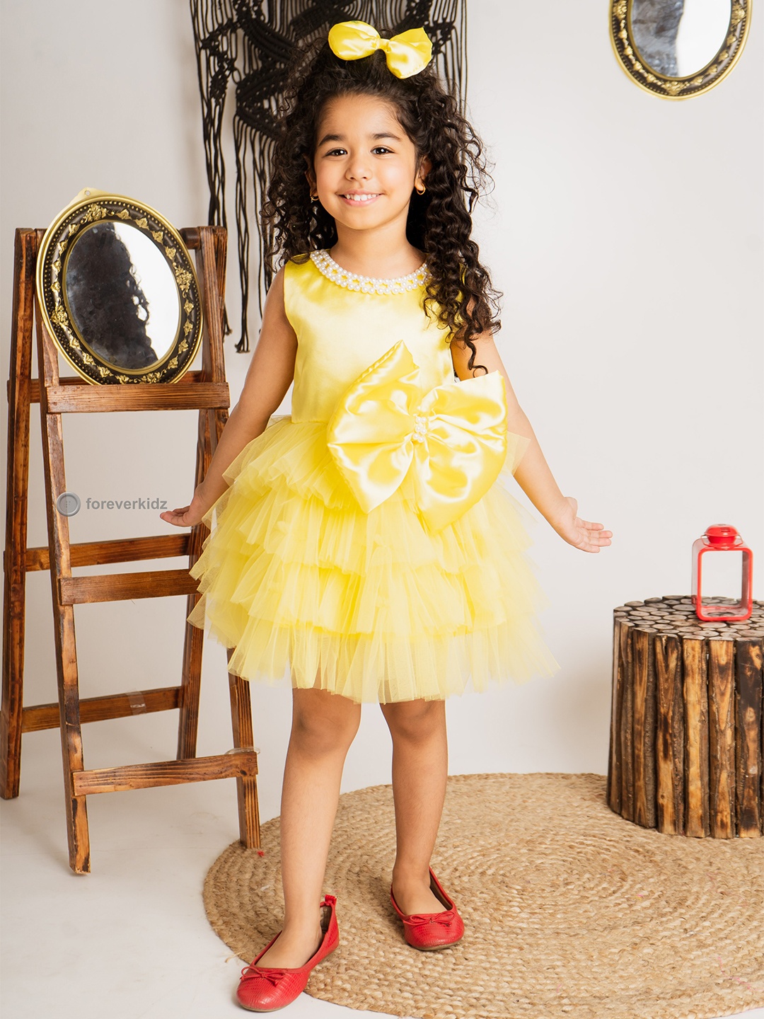 

Foreverkidz Girls Self Design Net A-Line Party Dress, Yellow