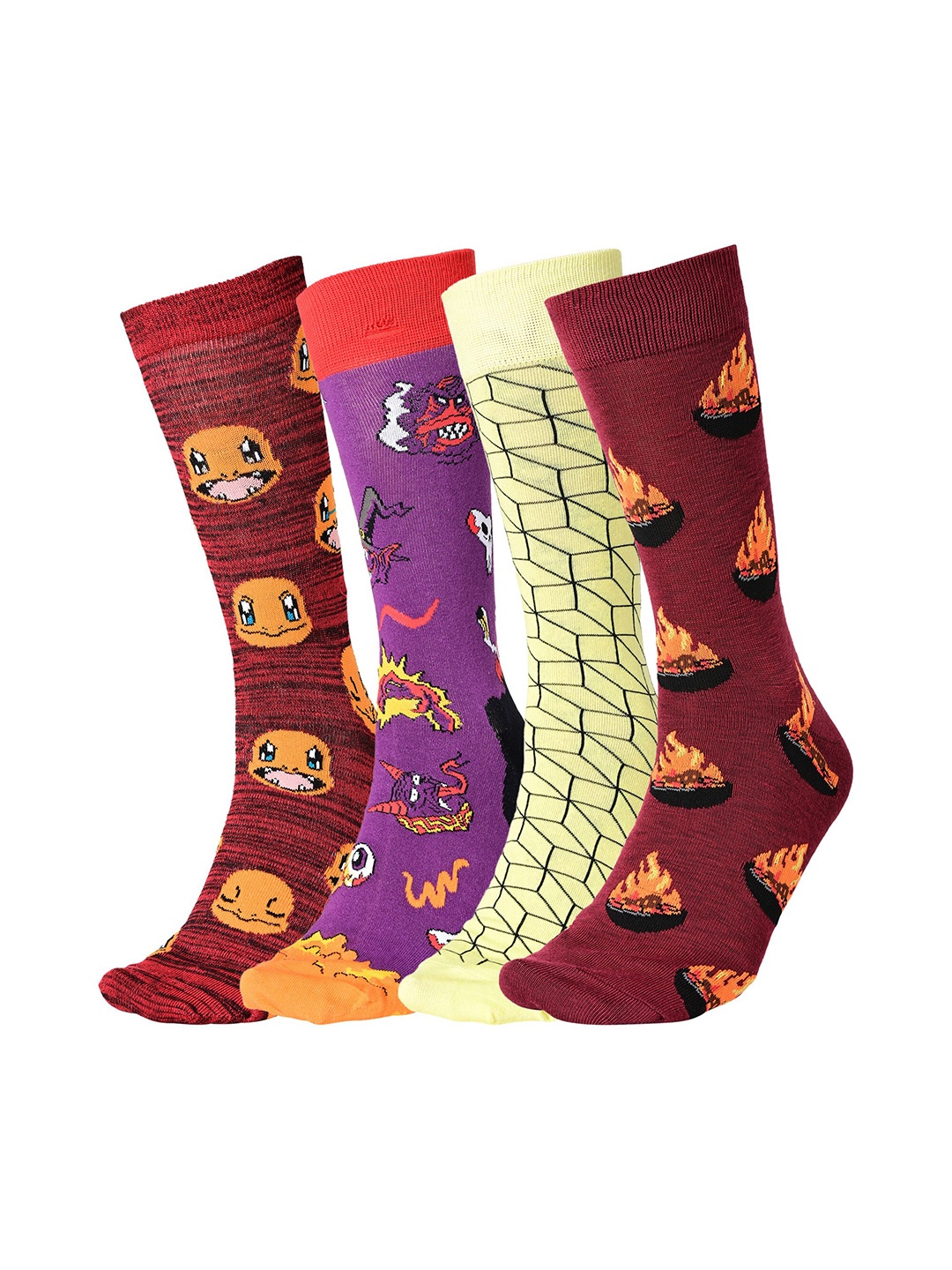 

BAESD Men Pack Of 4 Printed Calf Length Cotton Socks, Yellow