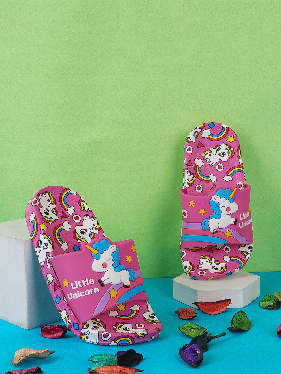 

BAESD Kids Printed Sliders, Pink